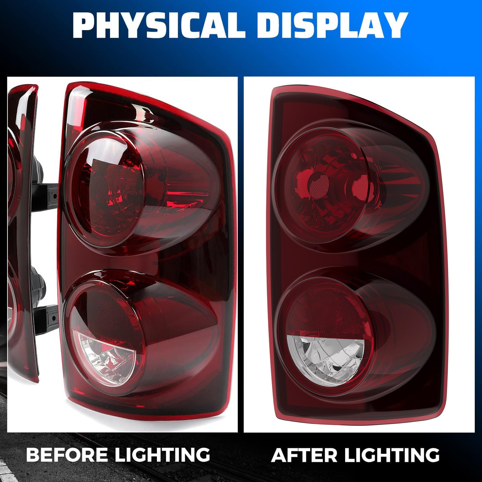HECASA Pair of LED Tail Lights Compatible with 2007-2009 Dodge Ram 1500/2500/3500 Pickup Truck - Replacement for 55277303AB, CH2800165, 55277302AB, CH2801165 - Durable & Weatherproof Taillight Assembly for Enhanced Nighttime Safety & Style
