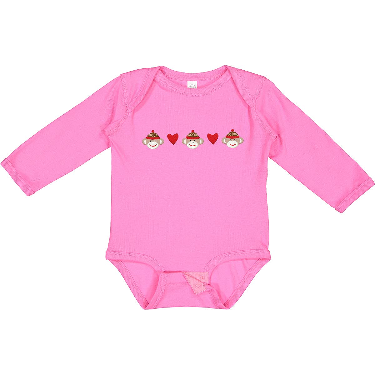 Inktastic Sock Monkey Heart Border Long Sleeve Baby Bodysuit - Adorable Unisex Infant Romper for Playdates, Photo Shoots & Everyday Comfort