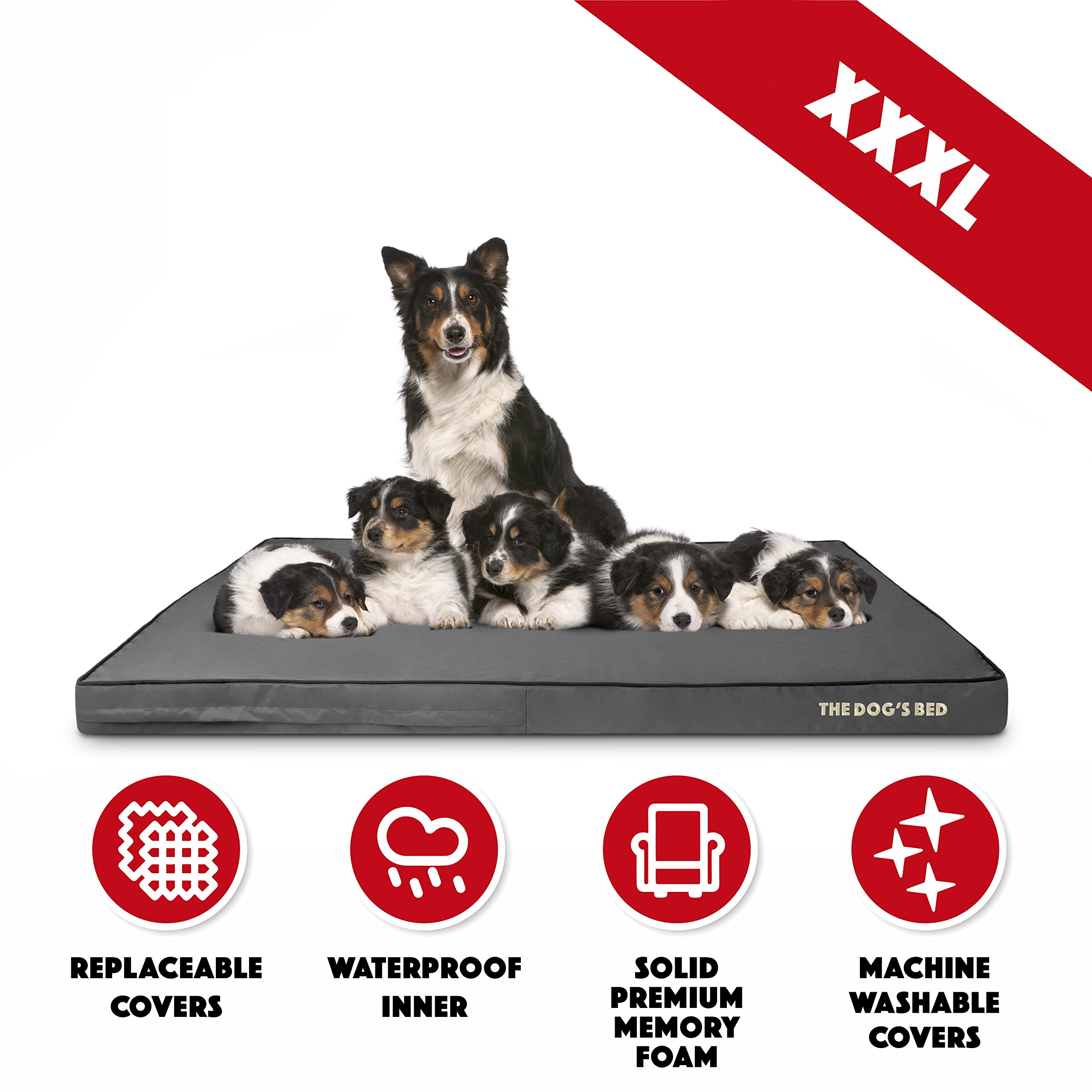 Orthopedic Memory Foam Dog Bed for Large Dogs - XXXL 64x44 Inches, Waterproof & Supportive Pet Bed with Removable Washable Cover, Grey & Black - Vet Approved for Joint Pain Relief - Perfect for Elderly Dogs or Pets with Arthritis in Living Room or Bedroom