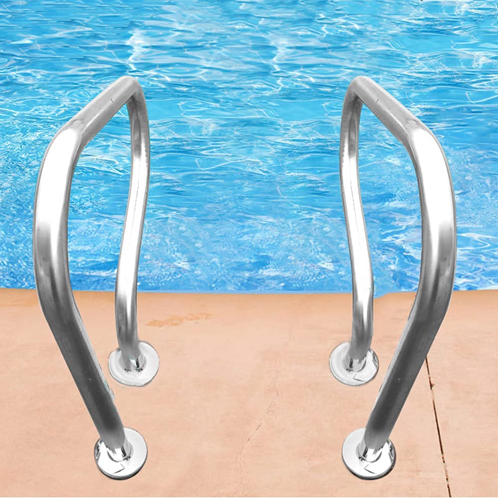 Stainless Steel Swimming Pool Handrails - Quick Install Non-Slip Safety Railings for Inground Pools | Durable Pool Ladder Handholds for Elderly & Kids Safety