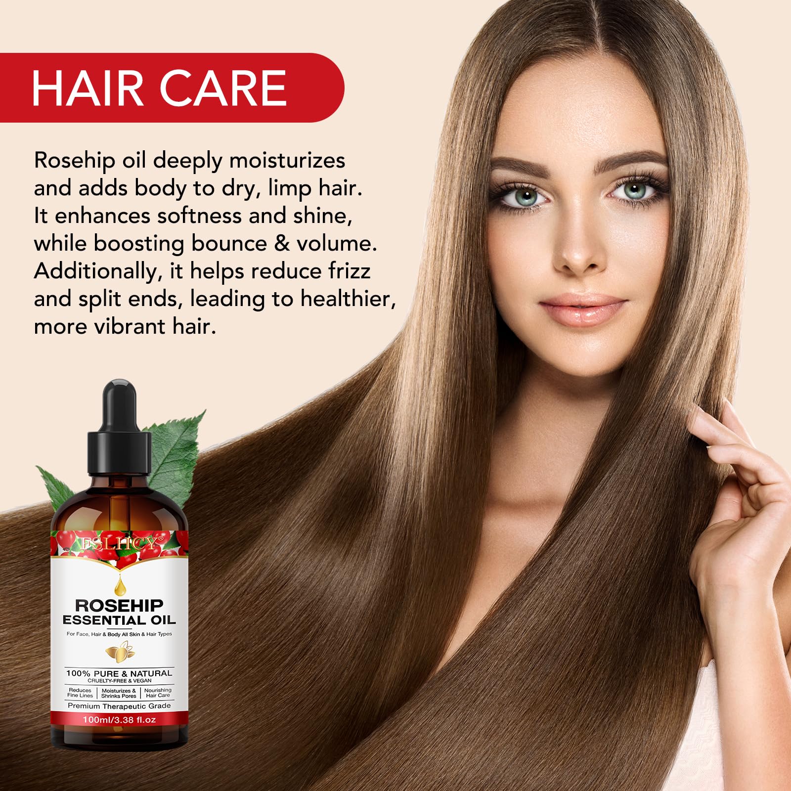 Organic Cold Pressed Rosehip Seed Oil 3.38 oz - 100% Pure & Natural Face Oil for Skin Care, Hair Growth, Gua Sha & Massage | Anti-Aging Moisturizer for Dry Skin, Acne Scars & Wrinkles | Perfect for Night Routine & DIY Beauty Treatments