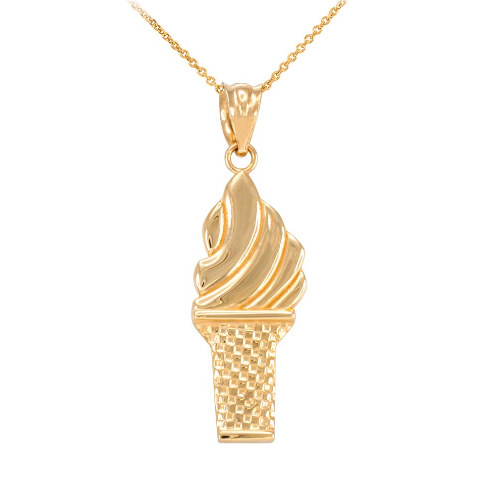 10K Yellow Gold Ice Cream Cone Charm Pendant Necklace for Women - Dainty Delicate Jewelry Gift for Her - Perfect for Birthdays, Anniversaries & Everyday Wear