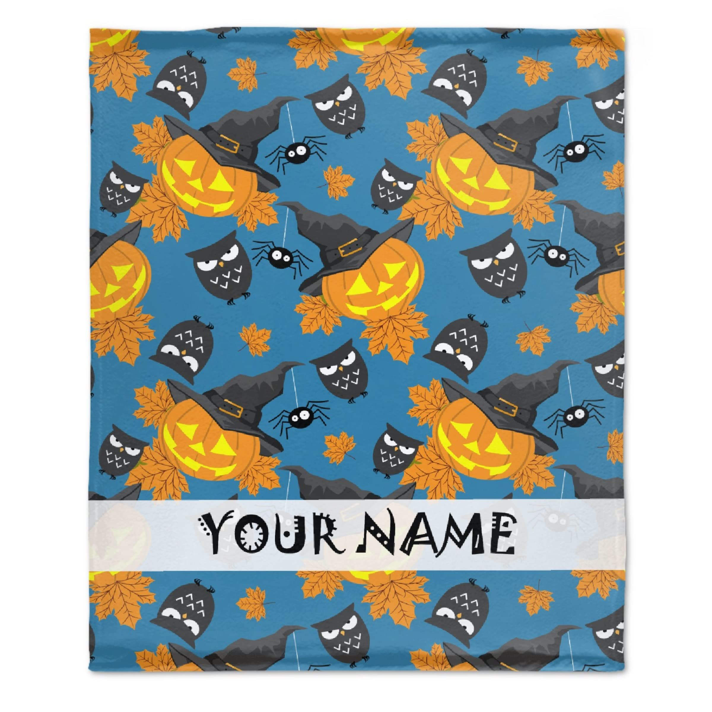 Halloween Pumpkin Blanket - Cozy Witch & Owl Fleece Throw for Couch, Bed, Camping & Travel - 30x40 Inch Pet Blanket - Perfect Gift for Halloween Decor & Fall Snuggling