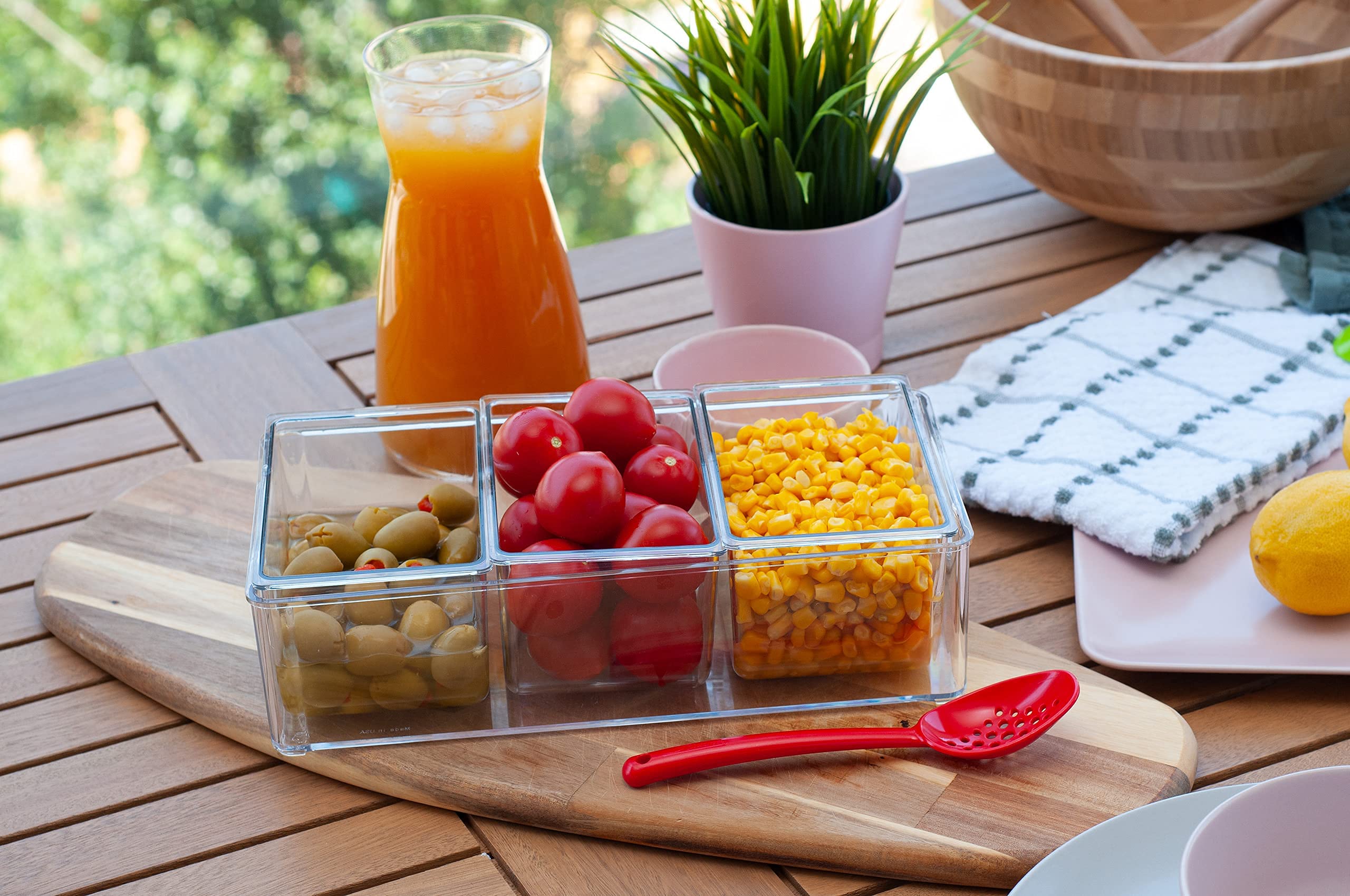 3-Piece Condiment Server Set with Removable Containers & Lids | Perfect for Parties, BBQs, Picnics & Entertaining | Dishwasher Safe | Made in USA | Great for Dining Tables, Outdoor Gatherings & Kitchen Organization