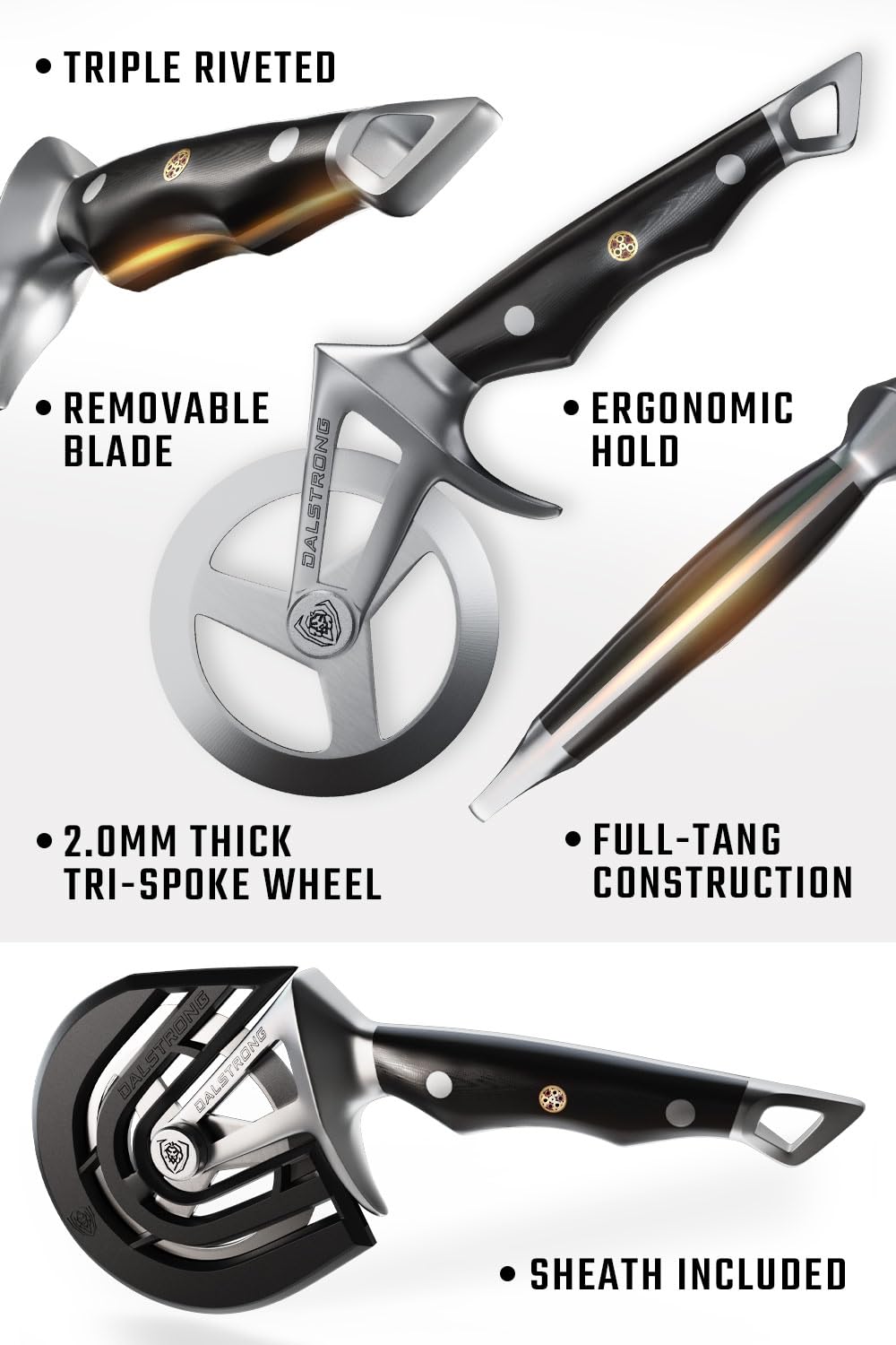 **Dalstrong Professional Pizza Wheel Cutter - Ultra Sharp High-Carbon Stainless Steel Blade with G10 Handle - Thumb Guard & Blade Cover - Perfect for Home Kitchens, Pizzerias & Catering**