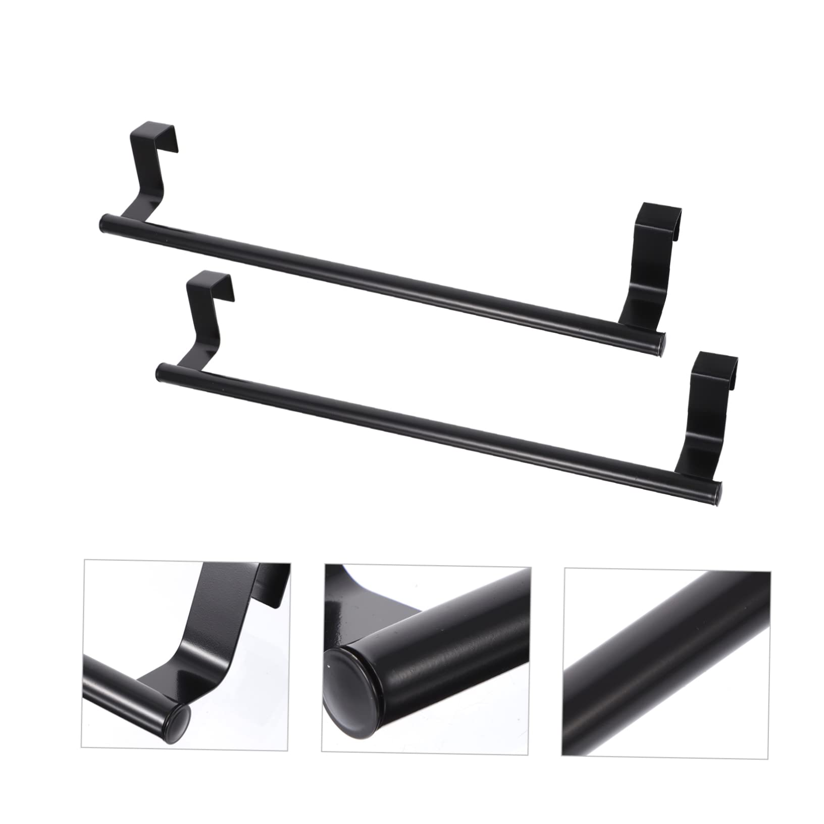 6-Piece Stainless Steel Over Door Towel Rack Set - Wall Mounted Hanger for Bathroom, Kitchen & Laundry - Space Saving Clothes & Towel Holder - Black