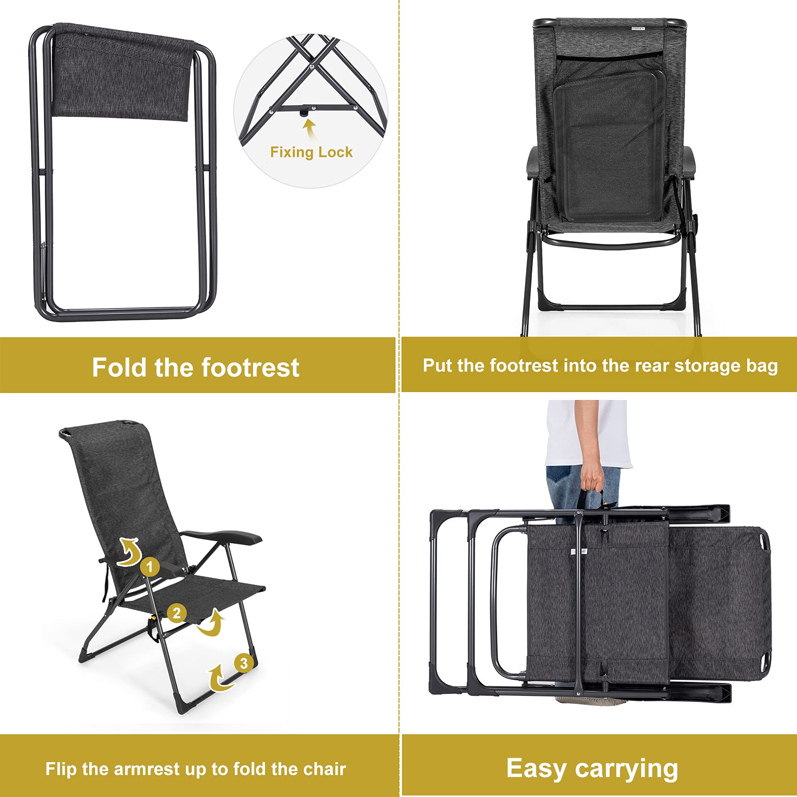 Giantex 4-Piece Folding Patio Chair Set - 2 Pack Adjustable Sling Chairs with Footrest for Outdoor Dining, Camping, Lawn & Poolside Relaxation | Portable Garden Chairs for Porch, Yard, Backyard & Beach Use