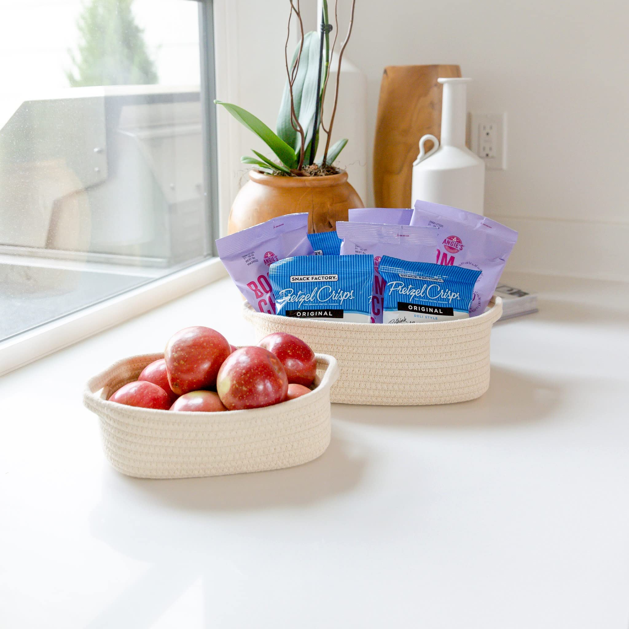 NaturalCozy 5-Piece Rectangle Storage Basket Set - Cotton Rope Woven Organizer Bins for Home, Nursery & Pet Toys | Perfect for Montessori, Baby Room, Dog & Cat Toy Storage, Bathroom Organization & Shelf Decor