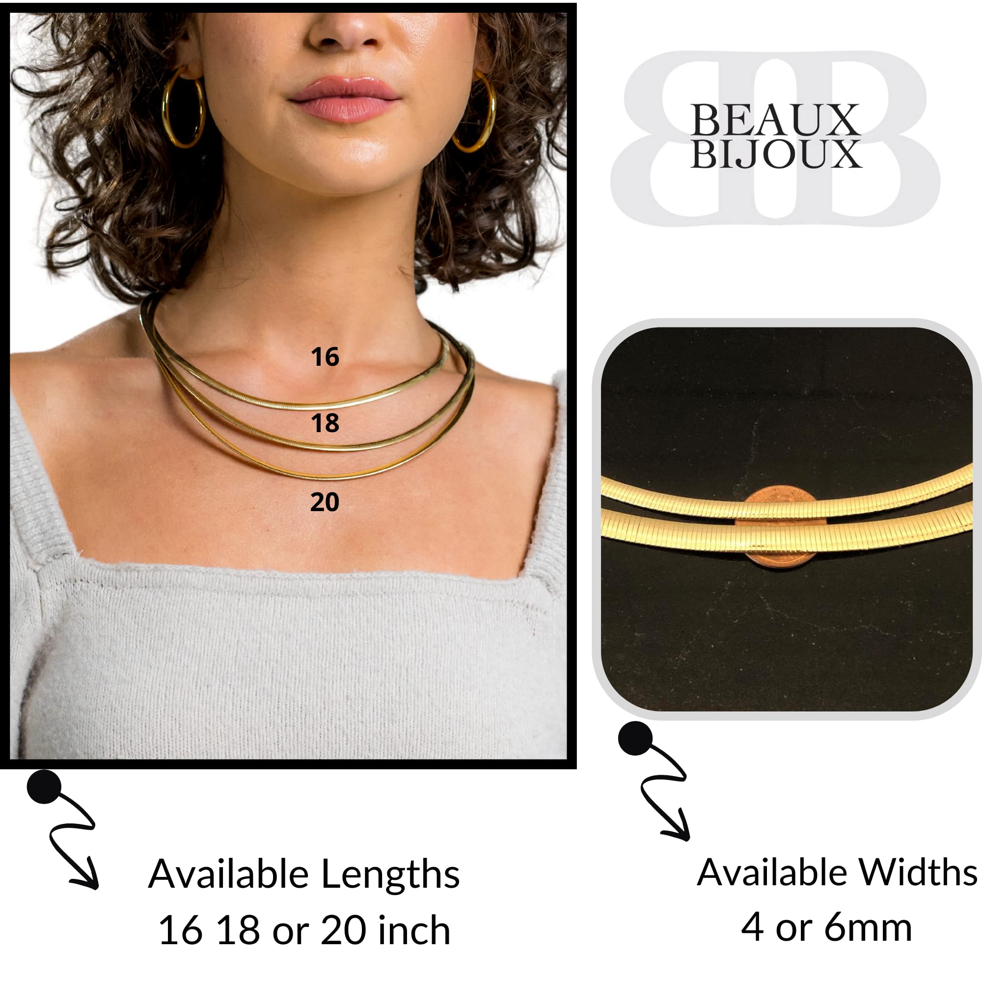 Beaux Bijoux Gold Chain Necklaces for Women - Herringbone, Paperclip & Omega Chains in Gold Plated Silver | Trendy Layering Necklaces for Everyday & Special Occasions | Customizable Width & Length | Perfect Gift for Her