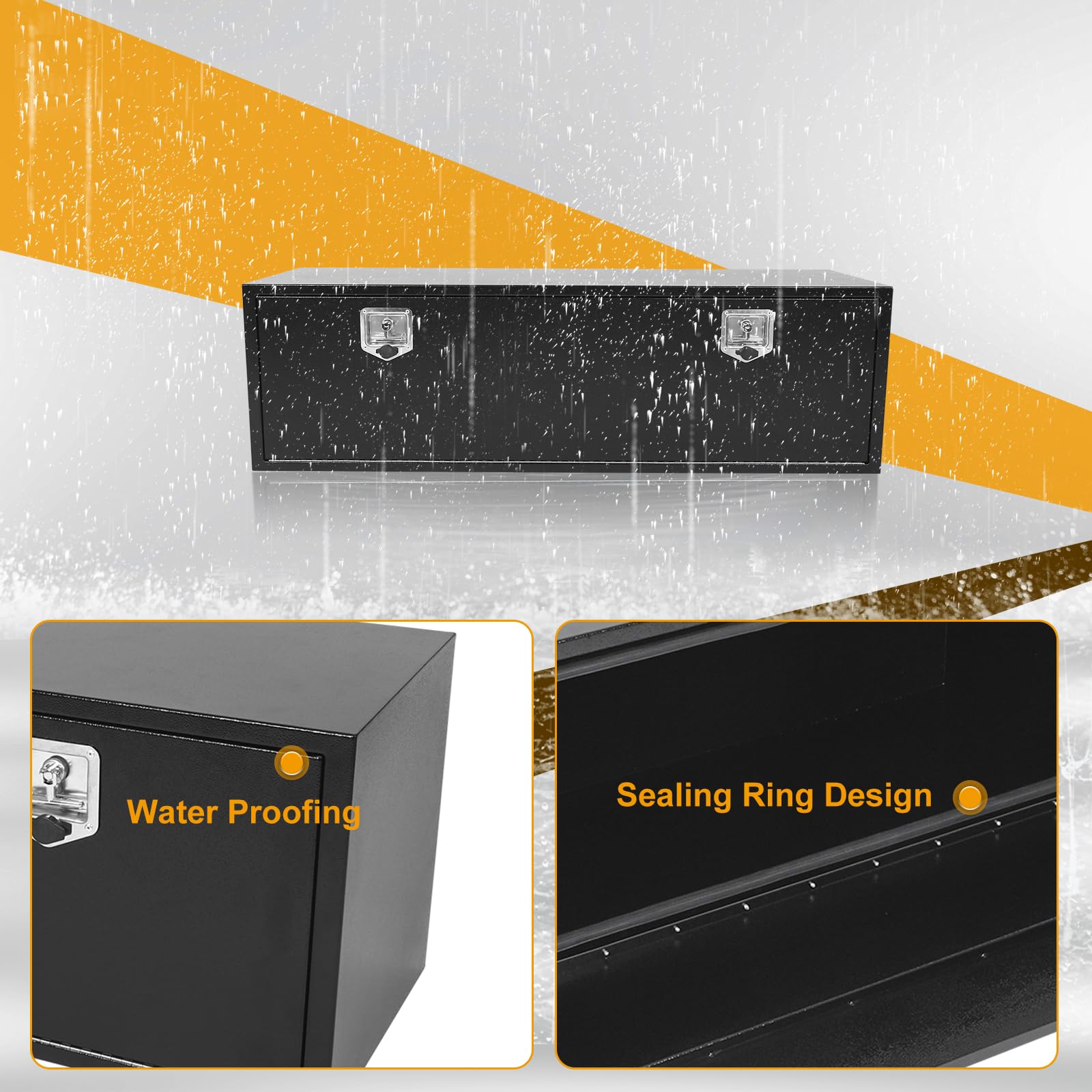 60 x 18 x 18 Inch Heavy Duty Steel Underbody Truck Tool Box with Lock & Keys - Waterproof Black Storage Organizer for Pickup Trucks, Truck Beds, RVs, Trailers - Perfect for Road Trips, Construction Sites & Outdoor Adventures
