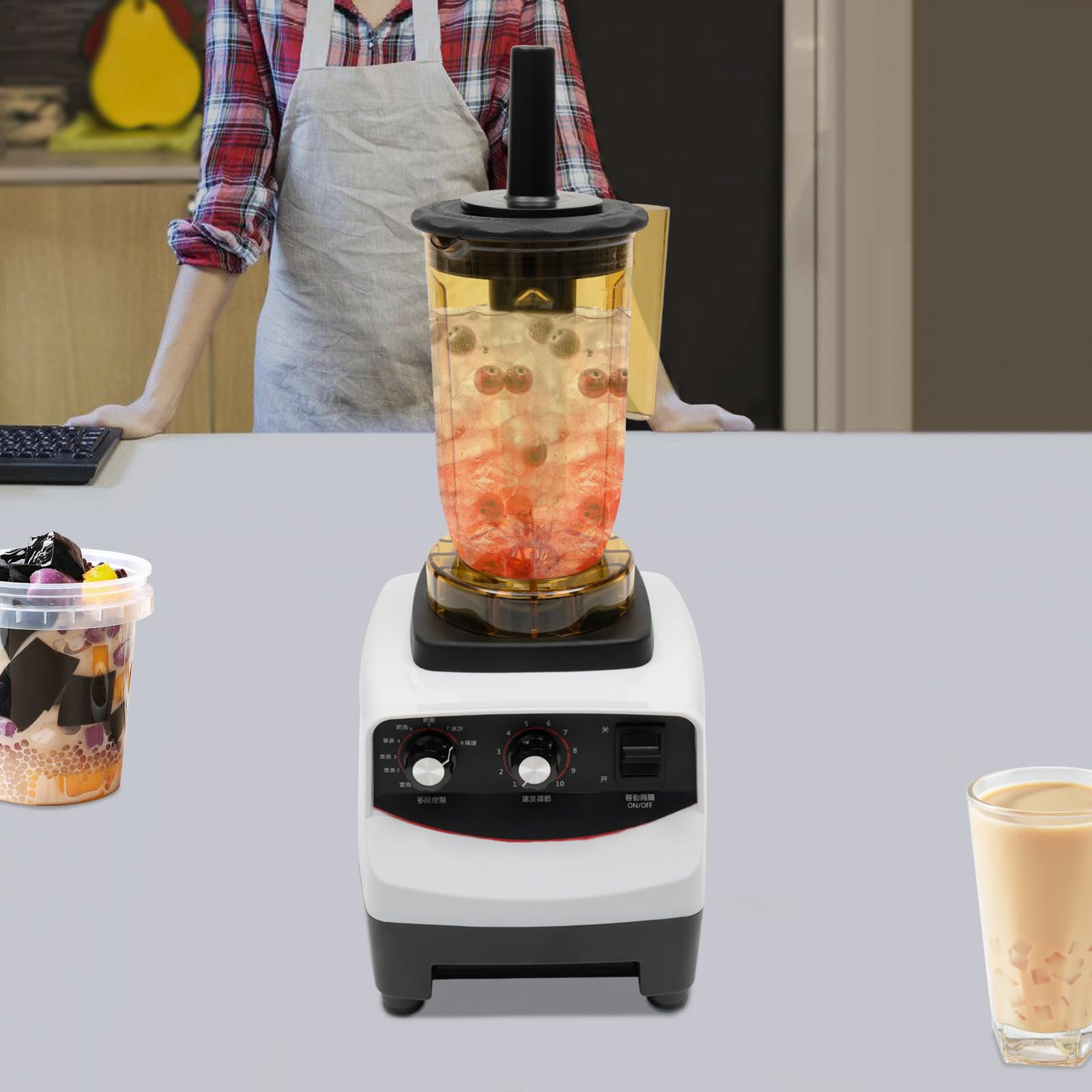 Premium 1800W Bubble Tea Machine - 1200ml High-Speed Blender (30,000 RPM) with 4 Cups & 10 Speed Settings - Commercial & Home Smoothie Maker for Milk Tea Shops, Coffee Houses, Restaurants - Perfect for Making Boba, Frappes, Shakes & Healthy Smoothies