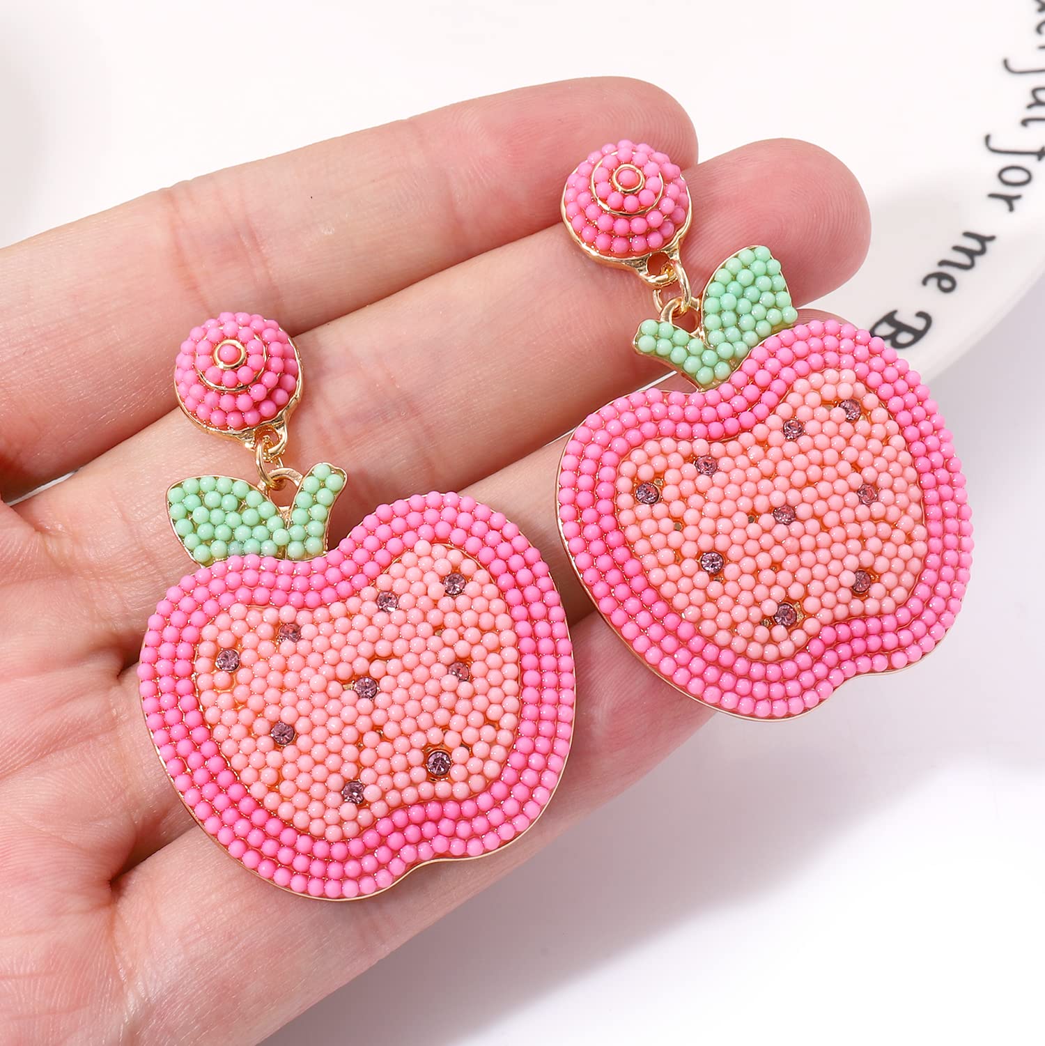 Handmade Beaded Teacher Earrings - Colorful Apple & Pencil Dangle Earrings for Women, Hypoallergenic Teacher Appreciation Gift, Back to School Jewelry | Perfect for Classroom Wear, Teacher's Day Celebrations and School-Themed Parties