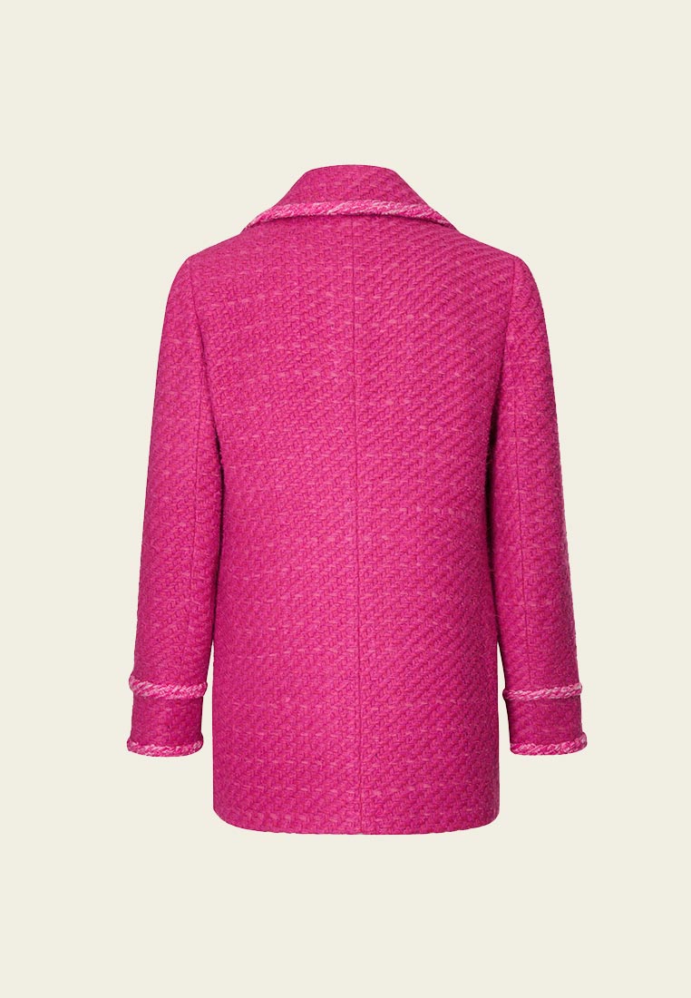 Elegant Fuchsia Double Breasted Tweed Coat for Women - Vintage Style Winter Jacket for Office, Dating & Special Occasions