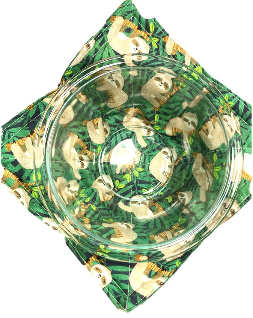 Sloth Print Microwave Bowl Cozy - 8.5 Inch Heat-Resistant Bowl Cover for 8 Inch Bowls - Handmade in USA - Perfect for Soup, Oatmeal & Meal Prep (Green Sloth Design)