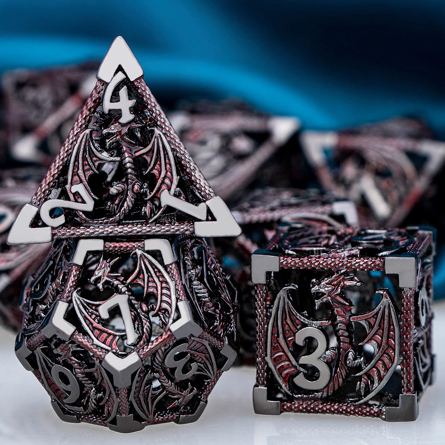 ARUOHHA Hollow Metal Dice Set for Dungeons and Dragons - Black & Red Polyhedral RPG Dice (D20, D12, D10, D8, D6, D4) with Gift Box - Perfect for Tabletop Gaming, D&D Campaigns, and Fantasy Role-Playing Games