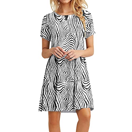 Boho Print Women's Summer Casual T-Shirt Dress - Short Sleeve O-Neck Loose Mini Beach Dress (Grey, Size XXL) | Perfect for Beach Vacations, Lounge Wear & Casual Outings