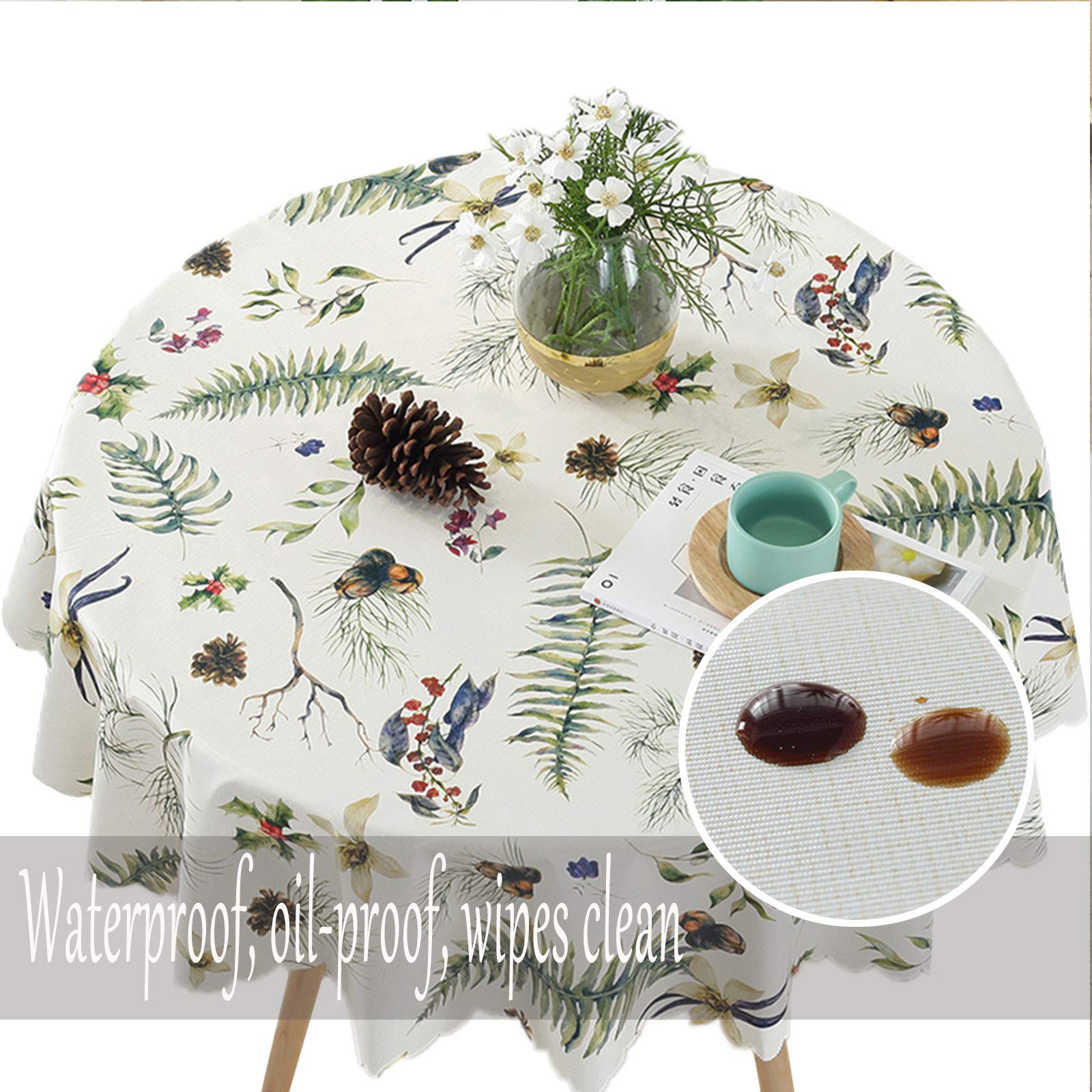 Vinyl Round Table Cover 48 Inch - Waterproof, Oil-Proof, Wipe Clean PVC Tablecloth for Dining, Kitchen, Party, and Outdoor Use