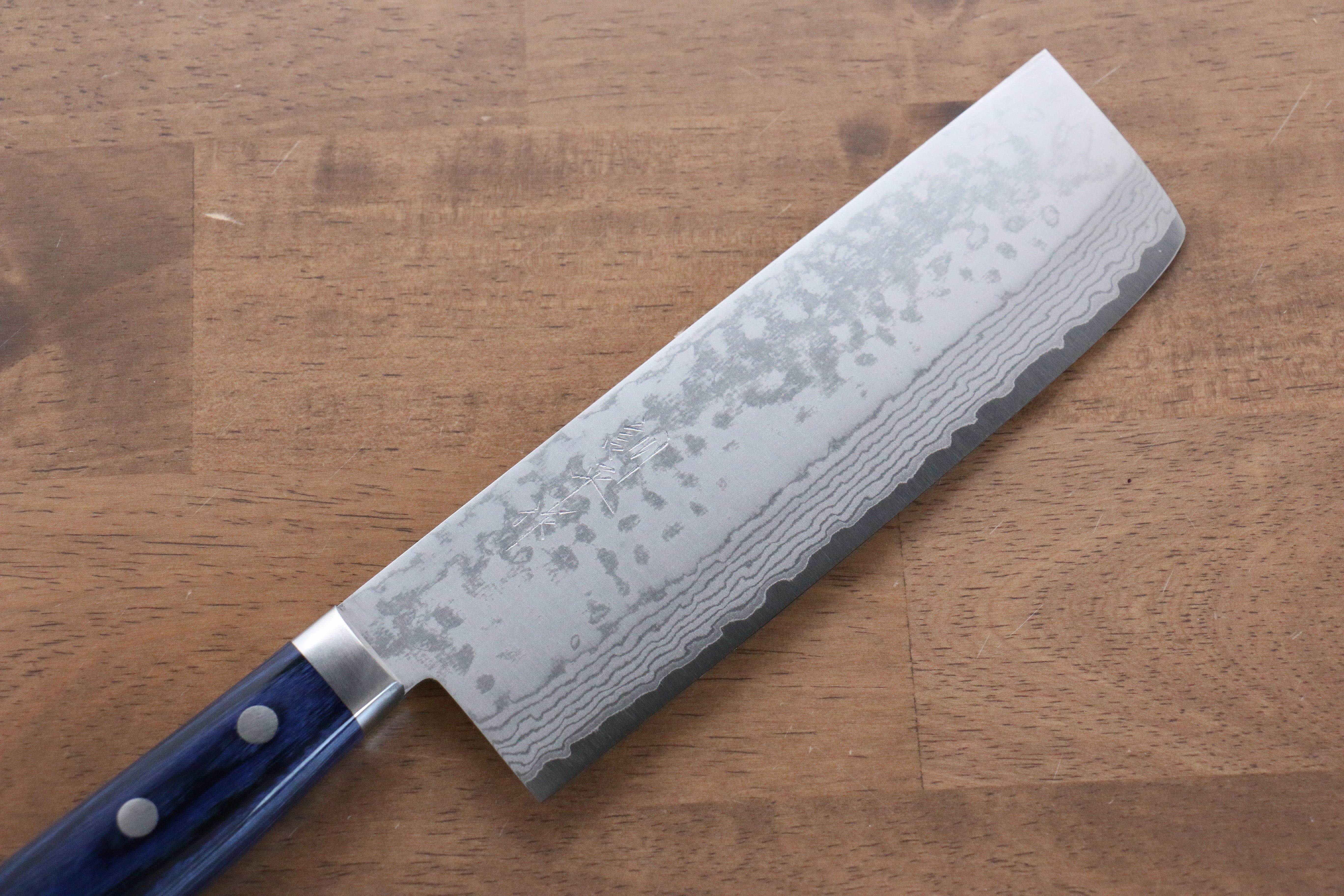 Premium Kunihira Sairyu VG10 Damascus Nakiri Knife 165mm - Japanese Chef Knife with Blue Pakka Wood Handle - Perfect for Vegetable Chopping, Slicing & Precision Kitchen Tasks