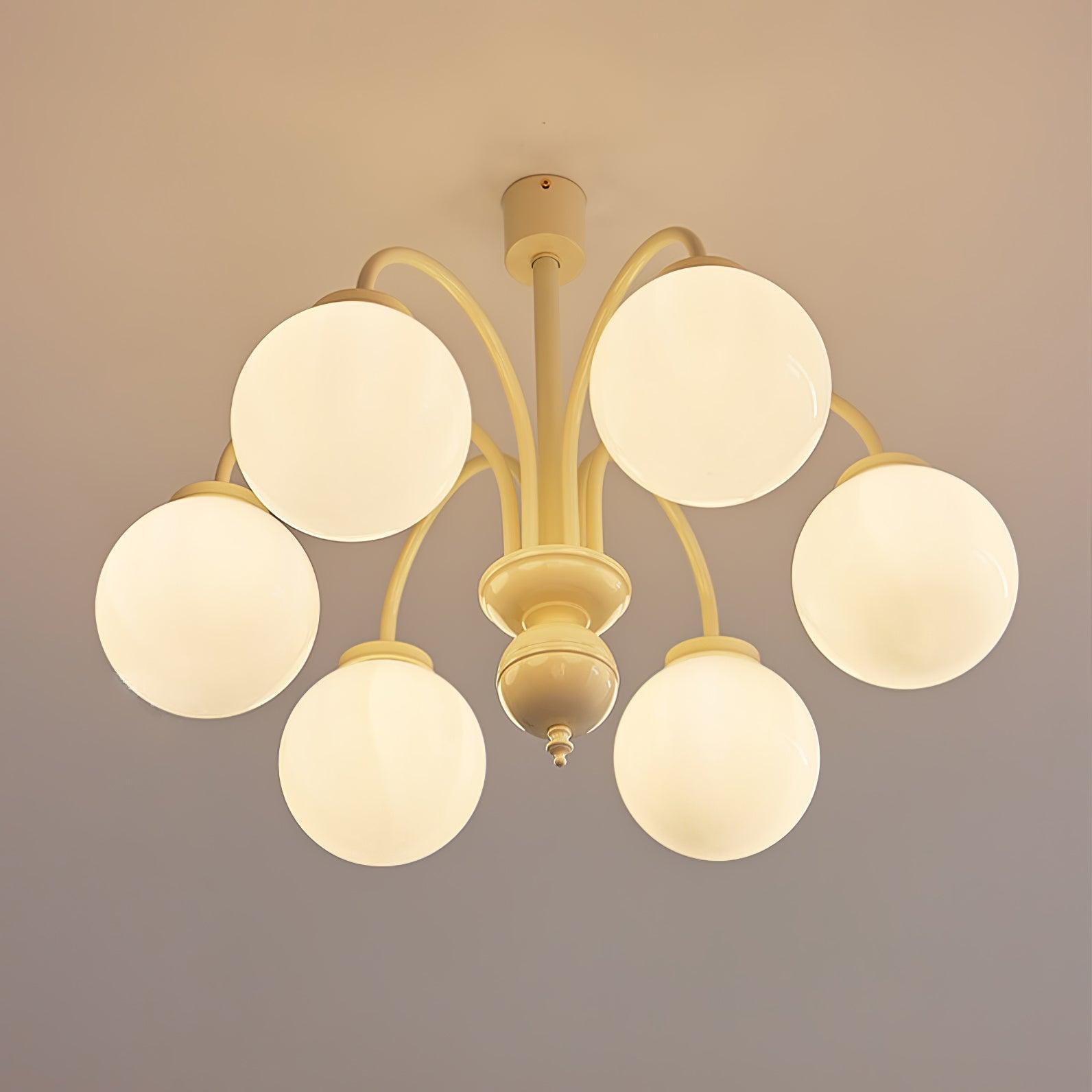 Elegant Cream Glass Sphere Chandelier - Modern Ceiling Light Fixture for Dining Room, Bedroom & Living Room Decor