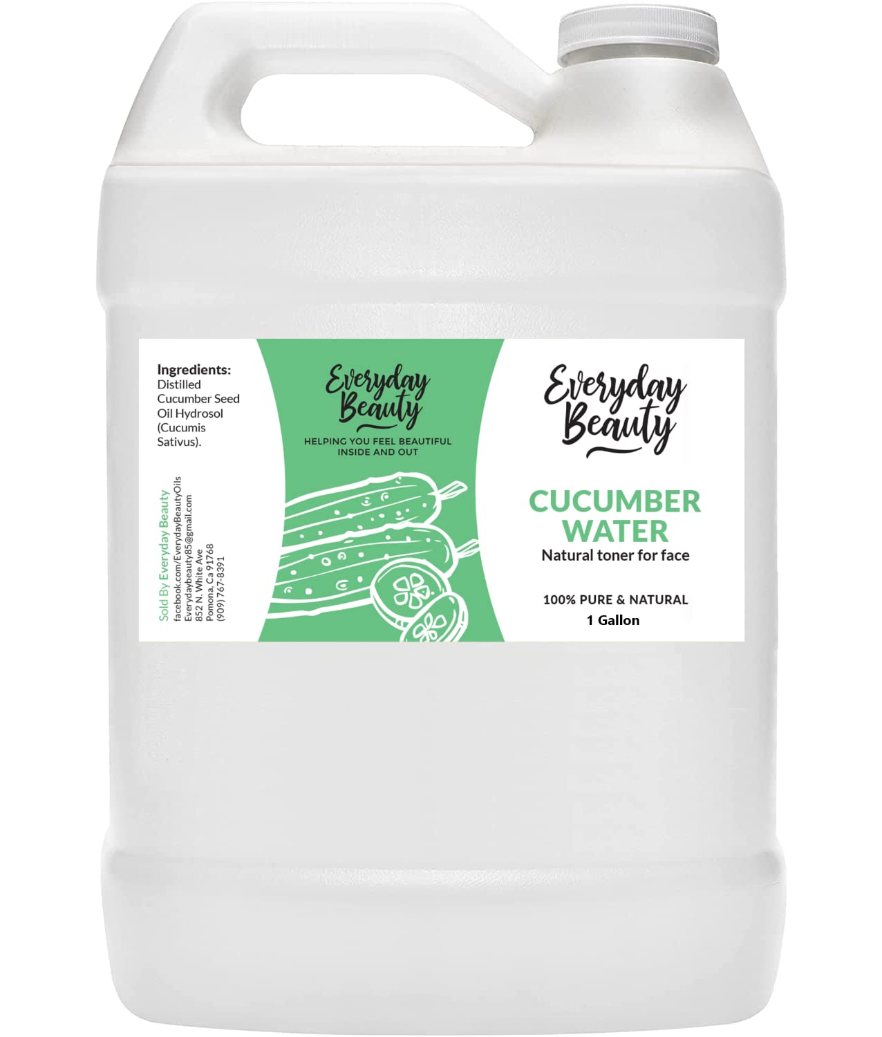 **Organic Cucumber Hydrosol Facial Toner - 1 Gallon Bulk Size | 100% Natural Hydrating Spray for Face & Hair | Refreshing Mist for Skincare, Spa, and Daily Hydration**