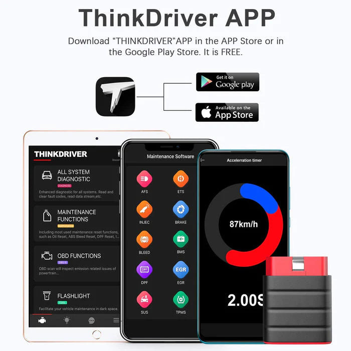 THINKDRIVER Bluetooth OBD2 Scanner - Wireless Car Diagnostic Tool for Engine Fault Code Reader & Check Engine Light Reset | Compatible with Android & iOS | Perfect for DIY Car Repairs & Maintenance