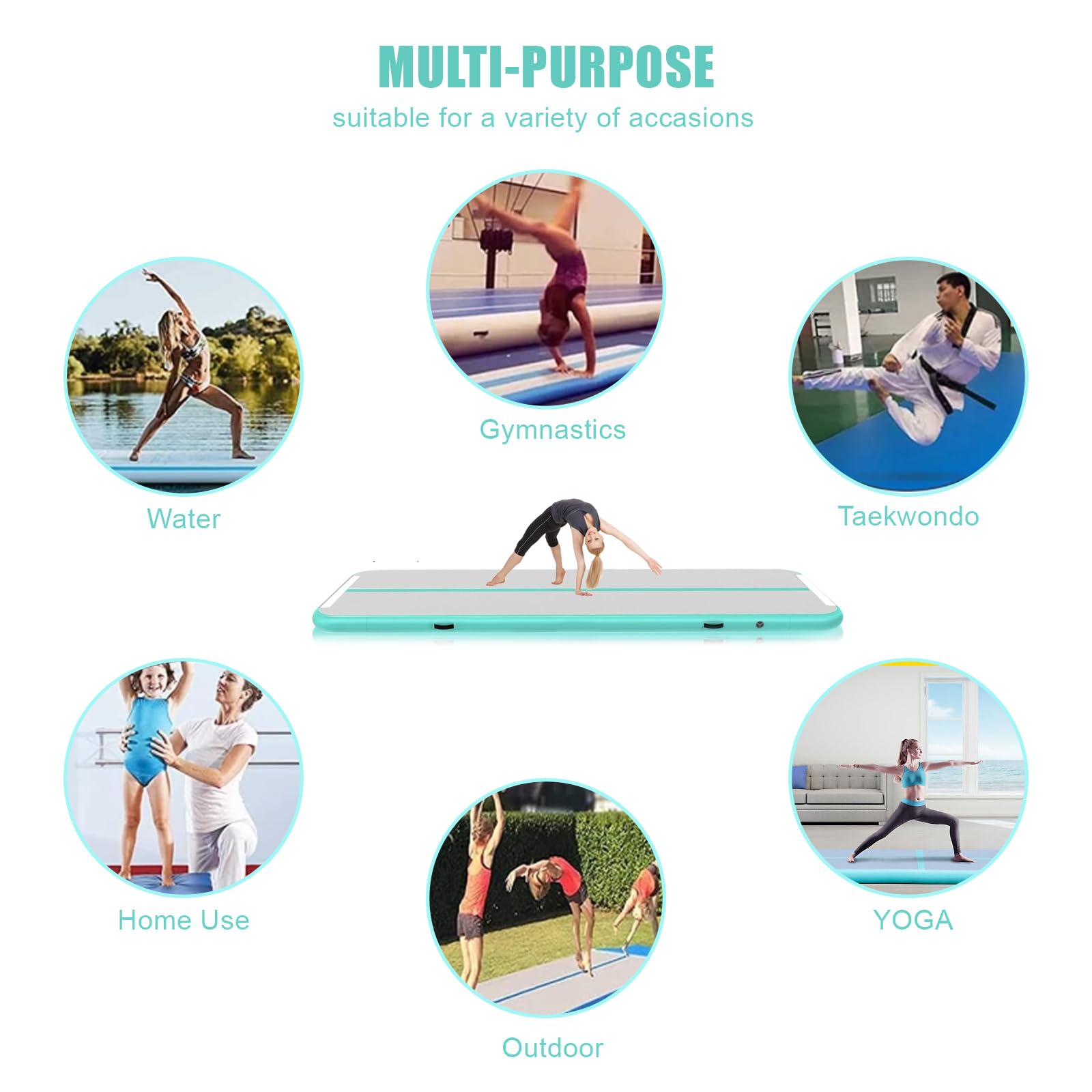 Inflatable Air Gymnastics Mat - 6.6ft/10ft/13ft/16ft/20ft Tumbling Mat with Air Pump - Training Mats for Gym, Yoga, Cheerleading & Water Gymnastics - Perfect for Home Workouts, Kids Play & Professional Training