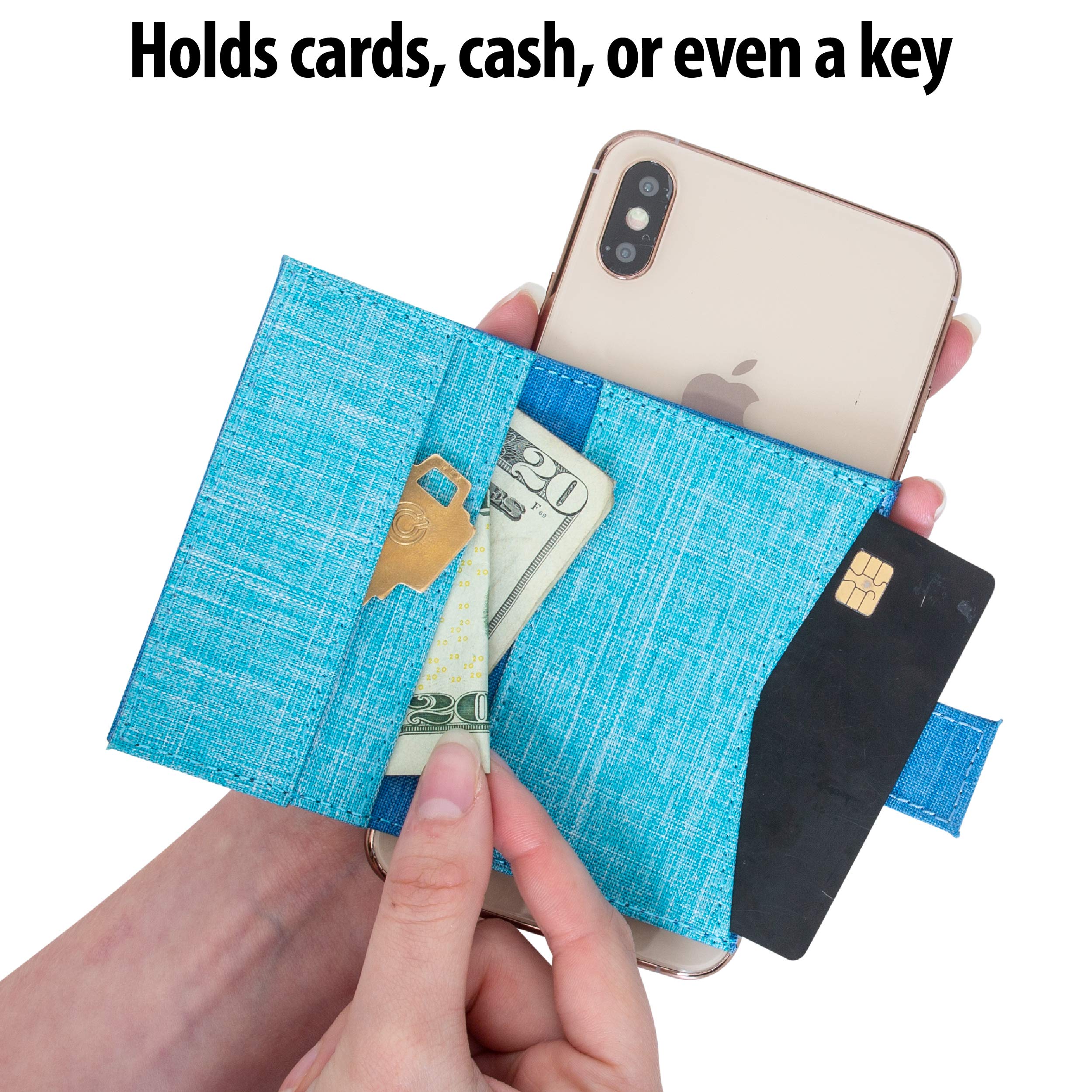 Stick On Cell Phone Wallet & Card Holder for iPhone - Slim Adhesive Phone Case Wallet with RFID Protection (Blue) | Perfect for Hands-Free Shopping, Travel & Everyday Convenience