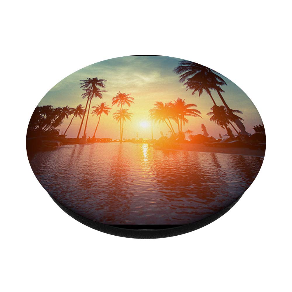 Tropical Paradise Sunset Palm Trees PopSocket: Swappable Grip for Phones & Tablets - Perfect for Beach Days & Outdoor Adventures