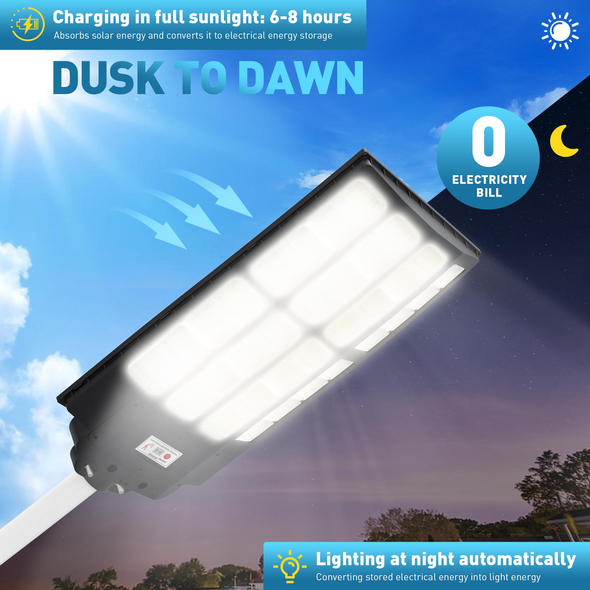 7000W Solar Street Lights Outdoor with Motion Sensor - 7000K LED Solar Powered Parking Lot Lights, Dusk to Dawn Commercial & Yard Lighting for Pathways, Driveways, and Security Areas