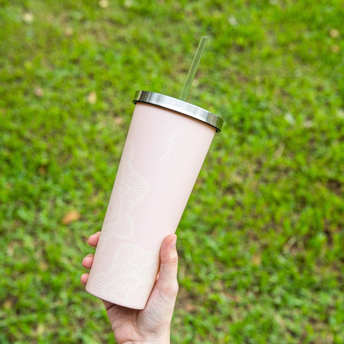 24oz Double Wall Vacuum Insulated Stainless Steel Tumbler with Straw Lid - La La Mandala Pink | Leakproof Travel Mug for Hot & Cold Drinks | Perfect for Gym, Office, Hiking & Outdoor Activities