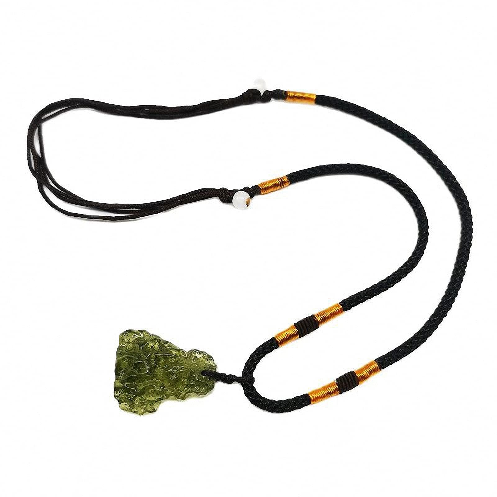 Tebapi Moldavite Pendant Necklace for Women & Men - Unique Green Meteorite Charm Necklace, Long Sweater Chain for Casual & Boho Style Outfits
