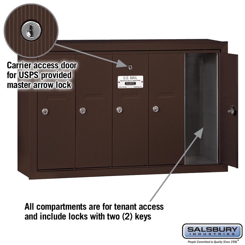Salsbury Industries 3505ZSU USPS Approved 5-Door Vertical Surface Mount Mailbox in Bronze - Perfect for Residential & Commercial Mail Delivery