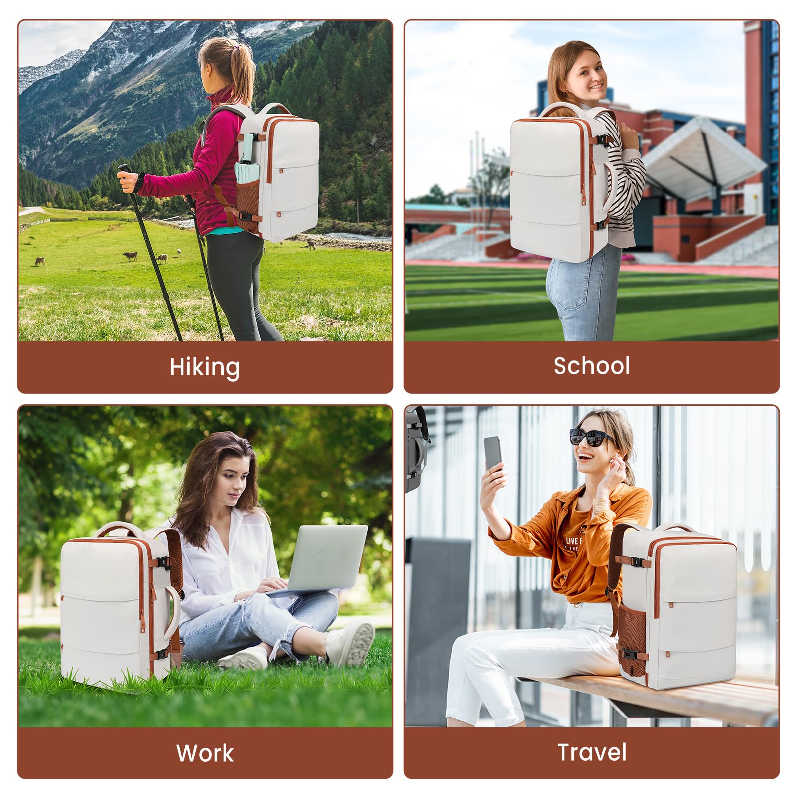 BAGAIL Travel Laptop Backpack with USB Charging Port - Waterproof Carry-On Backpack for Business, College & Airplane Travel - Perfect for Commuting, Work & Weekend Getaways (Beige)