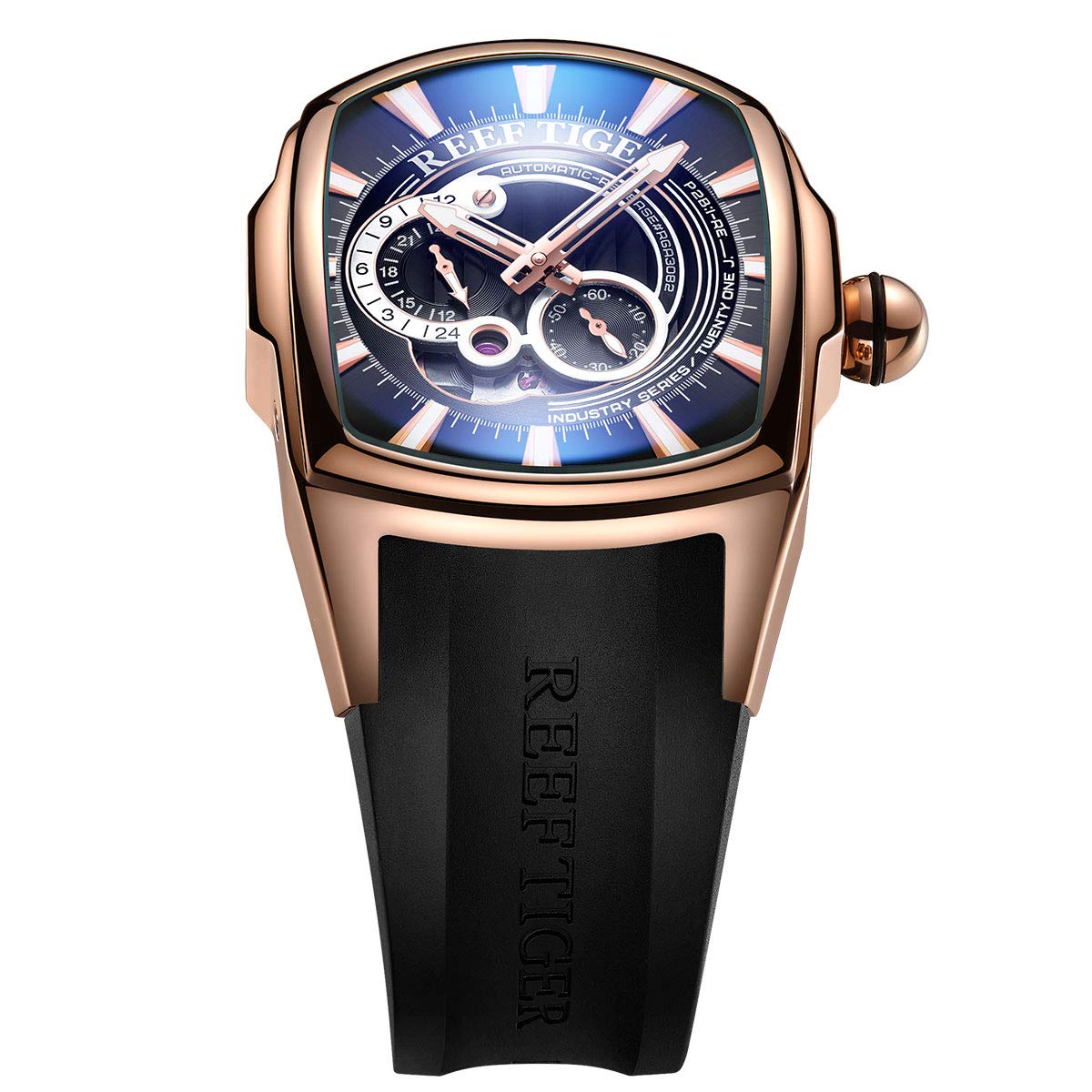REEF TIGER Men's Rose Gold Automatic Sports Watch - Big Face, Rubber Strap RGA3069S - Perfect for Diving, Swimming & Outdoor Activities