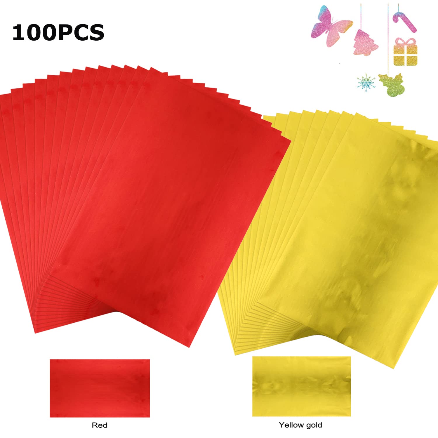 100PCS Glitter Hot Foil Sheets - Metallic Variety Pack with 10 Beautiful Colors | 7.9x11.4 Inch Toner Reactive Foil for Laser Printers & Laminators | Perfect for Scrapbooking, Card Making, DIY Paper Crafts and Gift Wrapping