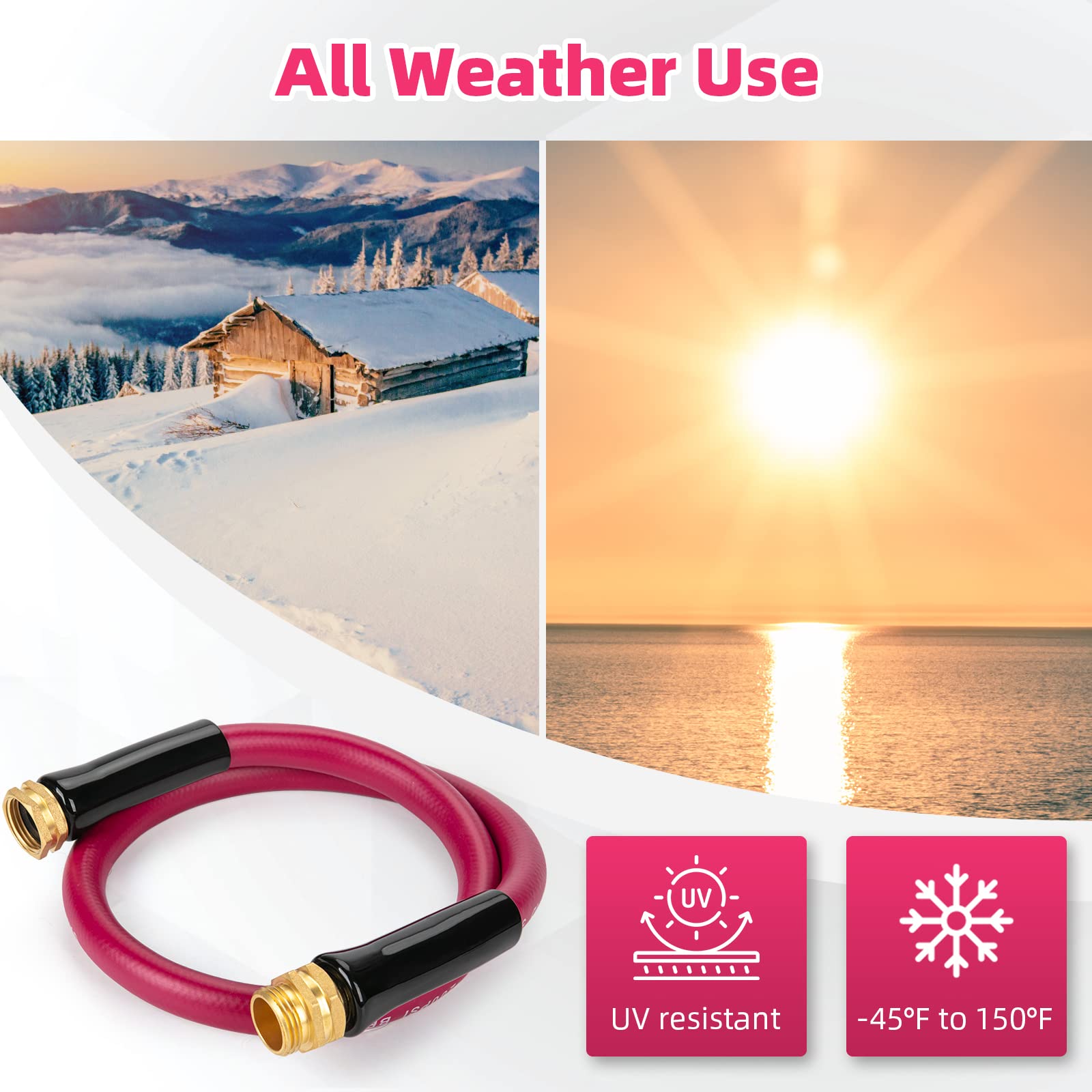 WELLUCK 5/8 in x 3 ft Heavy Duty Garden Hose - BPA Free Drinking Water Safe, Anti-Kink Flexible All-Weather Lightweight Water Hose for Garden, RV, Camper, Marine & Outdoor Use
