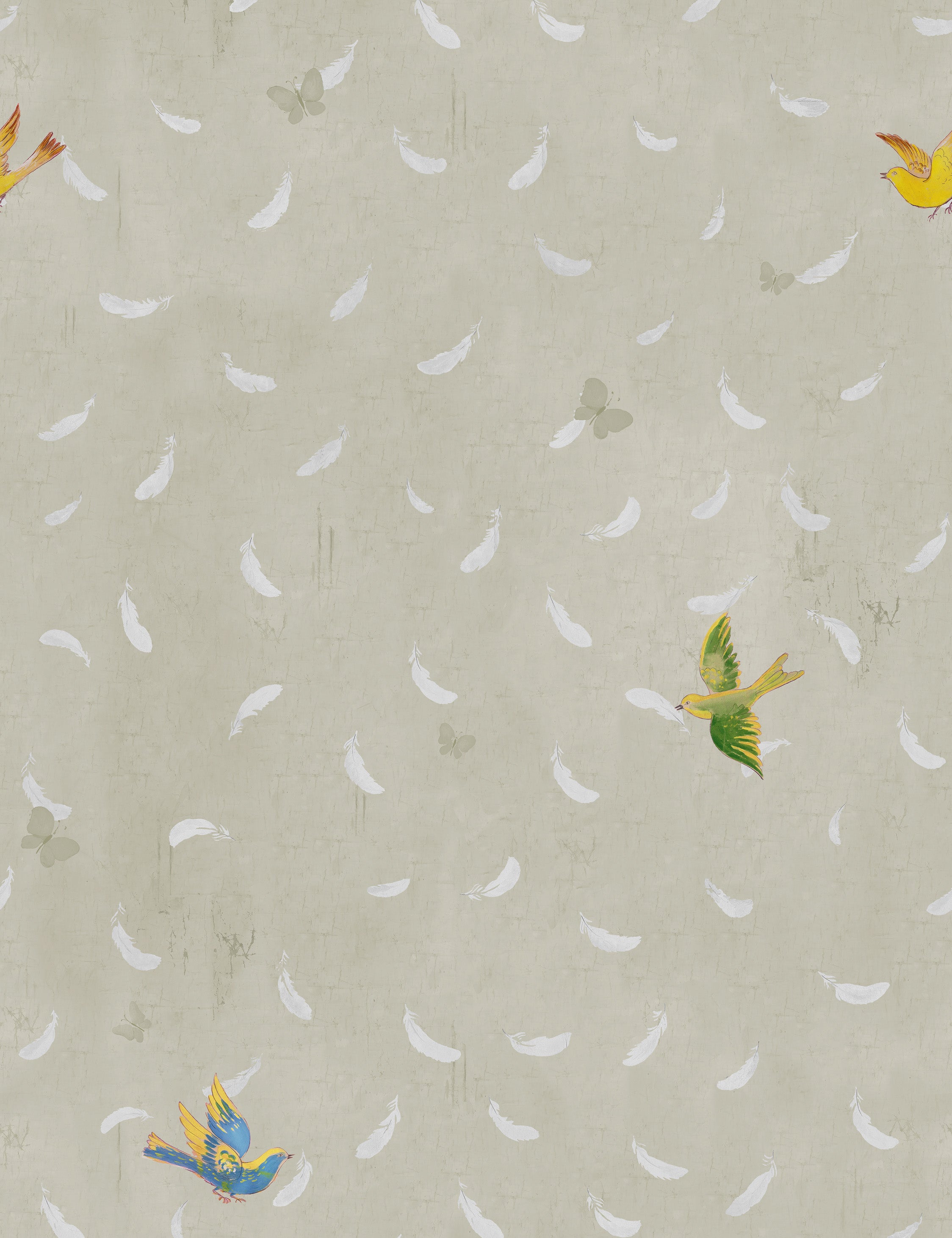Paule Marrot Feathers Wallpaper - Natural Design with Swatch Sample | Perfect for Nursery, Bedroom & Living Room Decor