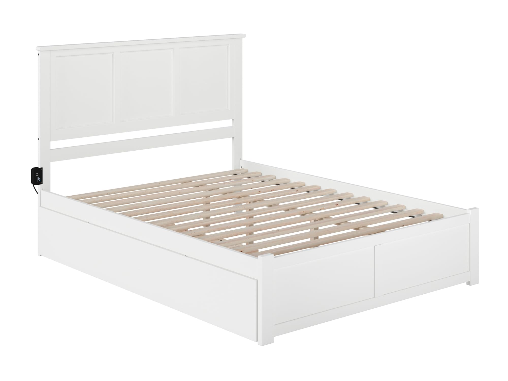 AFI Madison Queen Size Platform Bed with Footboard & Twin XL Trundle in White - Modern Bedroom Furniture for Small Spaces & Guest Rooms