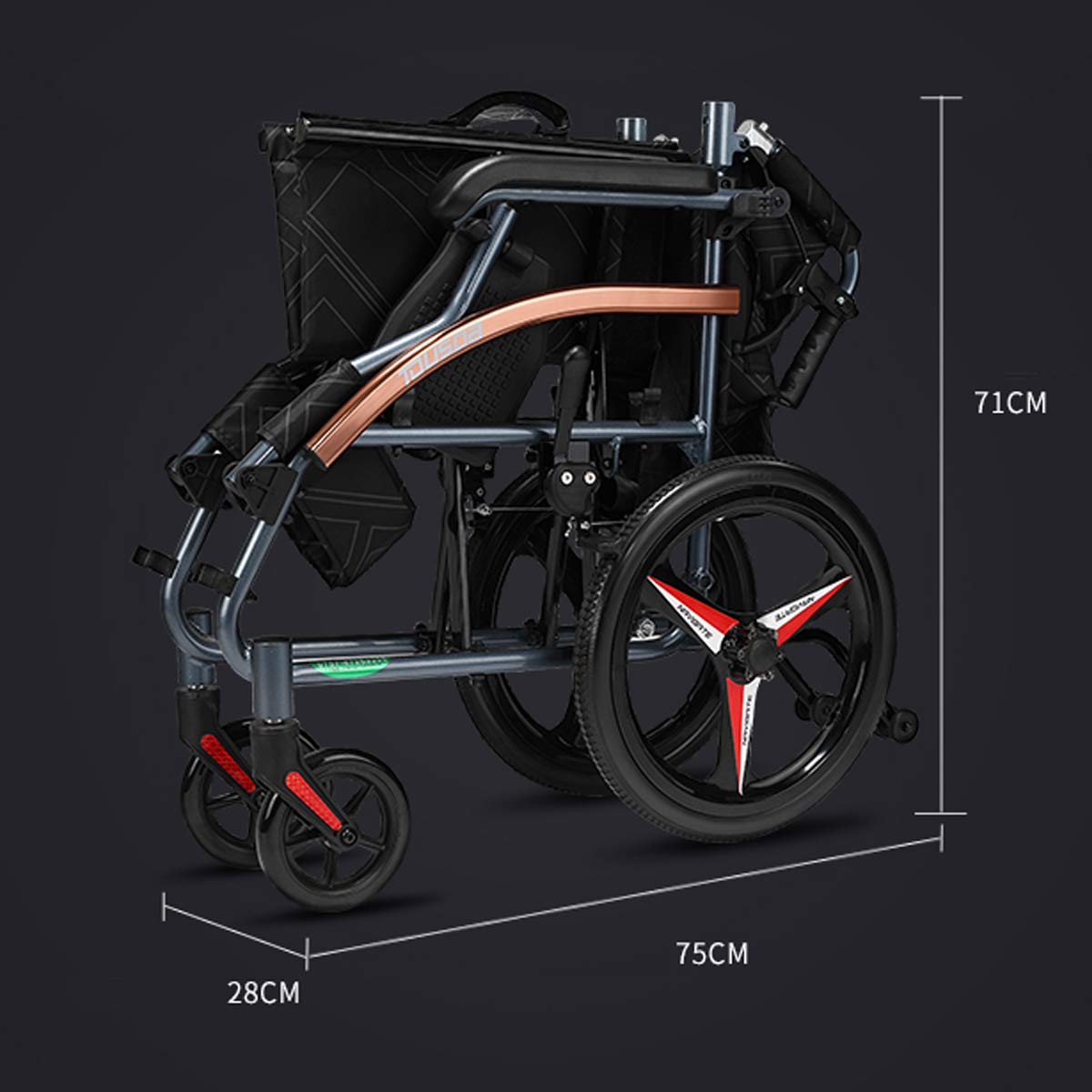 22lbs Lightweight Magnesium Alloy Wheelchair with Hand Brakes - 16 Inch Wheels for Travel & Transport | Portable Folding Chair for Seniors, Airports & Outdoor Use