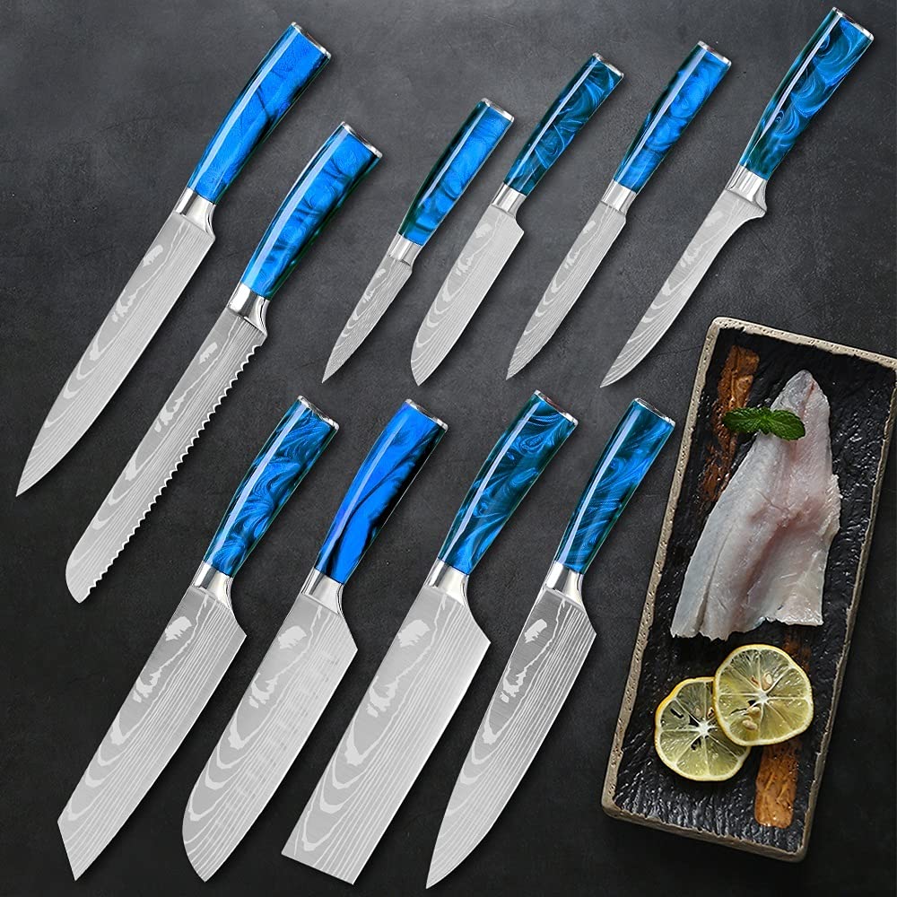 10-Piece Professional Chef Knife Set - Japanese High Carbon Stainless Steel with Damascus Pattern - Kitchen Knives for Slicing, Dicing & Chopping - Perfect for Home Cooks & Professional Chefs