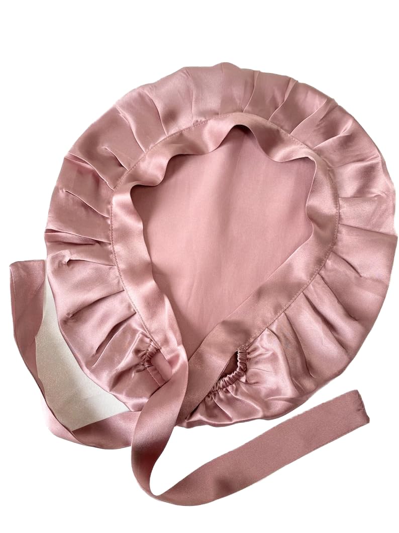 Atrube Satin Silk Hair Bonnet Cap with 3 Premium Scrunchies - Adjustable Sleep Cap for Curly Hair & Scalp Massager - Pink Hair Wrap for Nighttime Protection & Styling