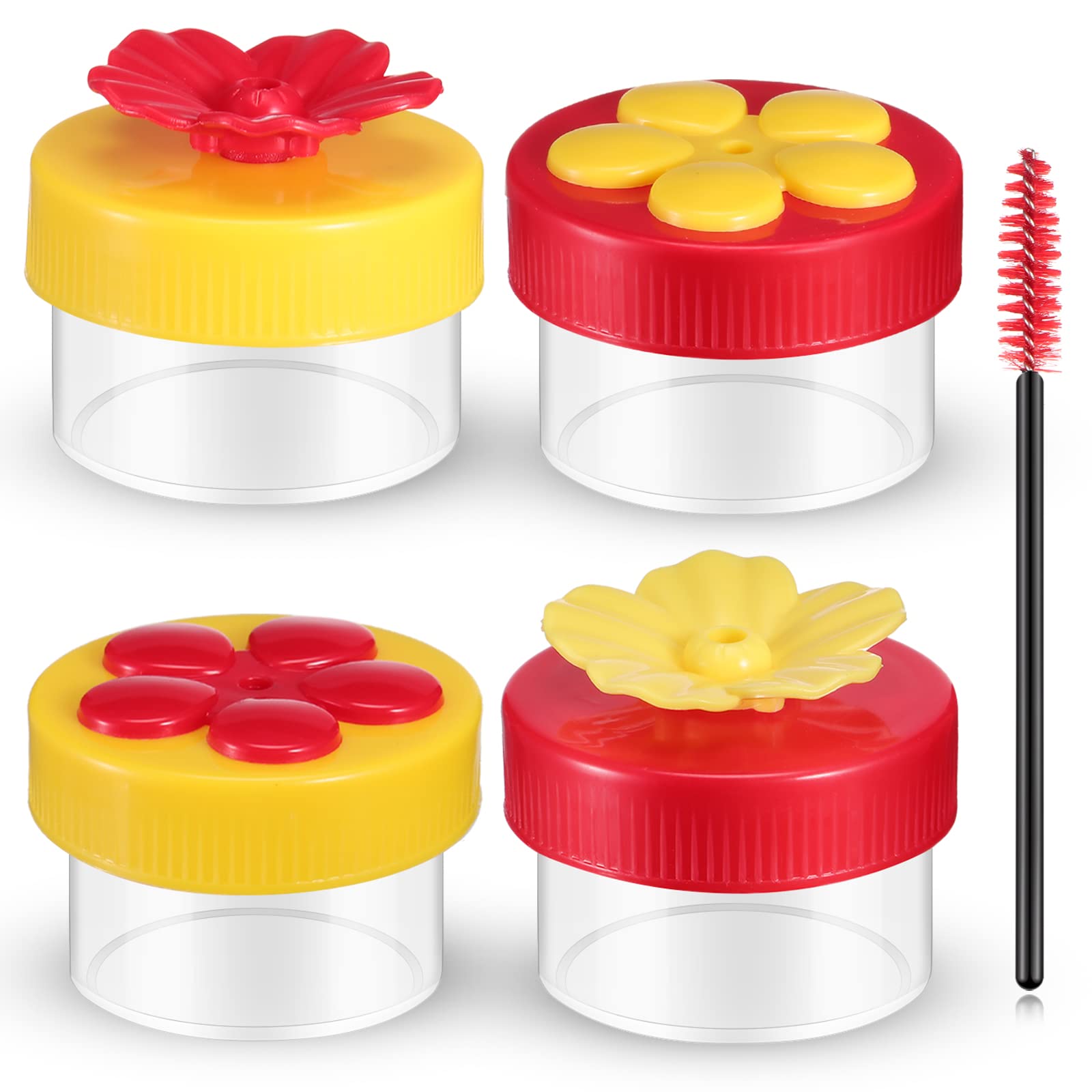 4 Pack Window Mount Hummingbird Feeders - Red & Yellow Wild Bird Feeders with Cleaning Brush for Outdoor Garden, Patio & Backyard Bird Watching