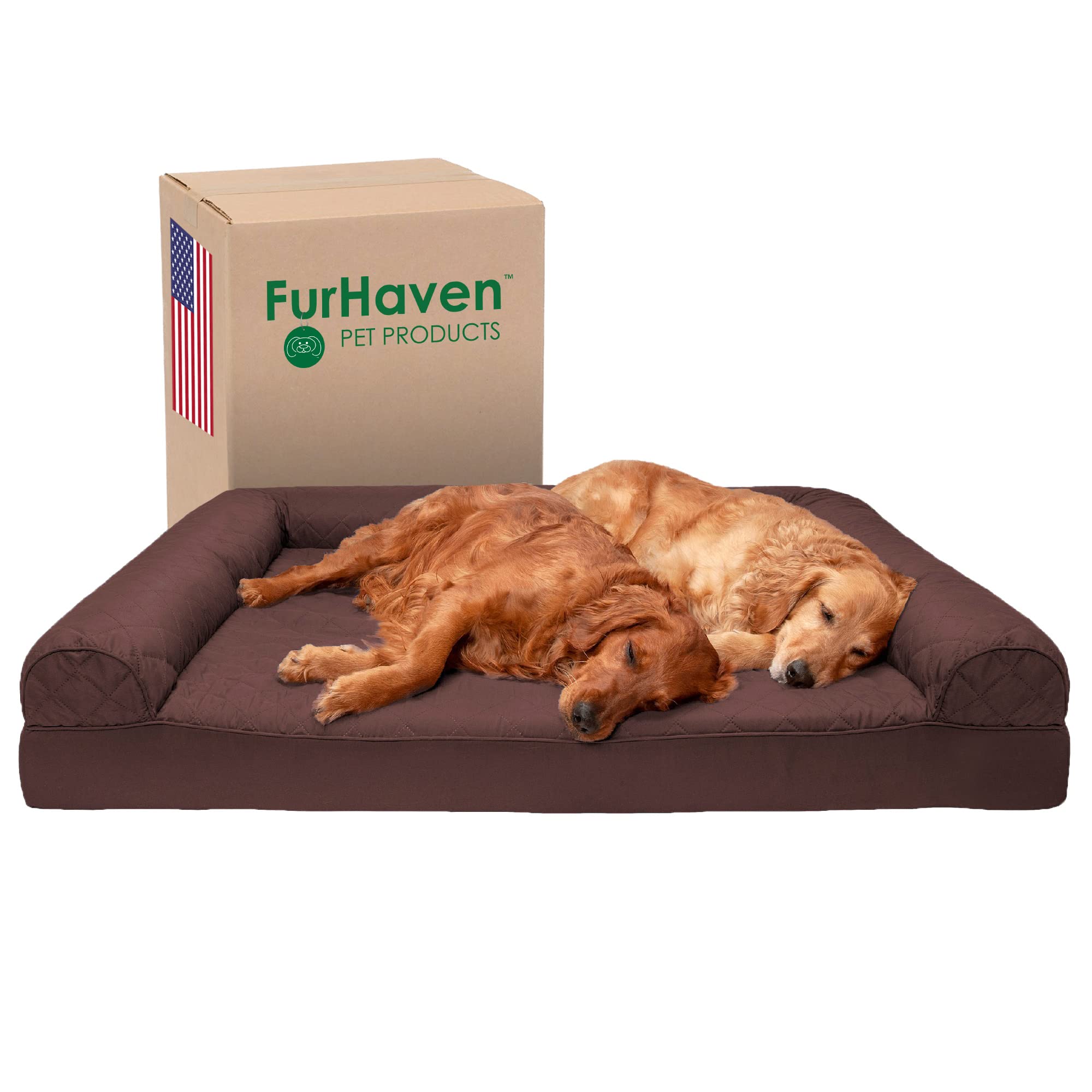 Furhaven Orthopedic Dog Bed for Large Dogs Up to 125 lbs - Removable Bolsters & Washable Cover - Quilted Sofa Design in Coffee Color - Jumbo Plus/XXL Size - Perfect for Living Room, Bedroom or Pet-Friendly Office Spaces