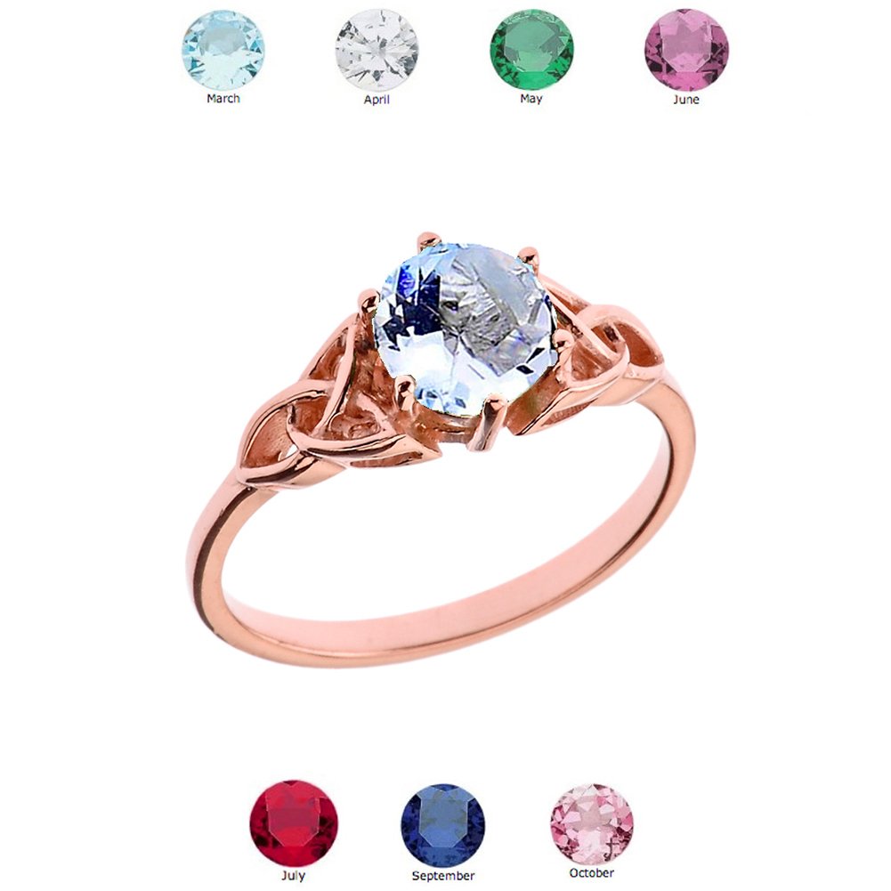 14k Rose Gold Celtic Trinity Knot Engagement Ring with Birthstone - Personalized Proposal Ring for Women, Size 7.5 - Perfect for Weddings, Anniversaries & Romantic Gifts