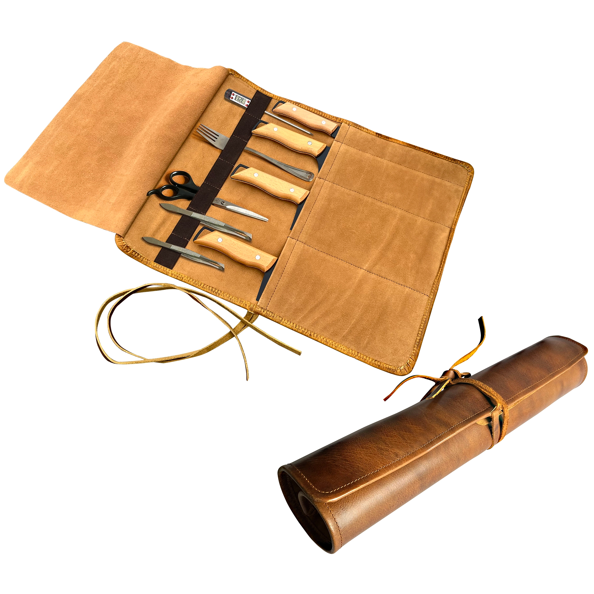 Premium Leather Knife Roll for Chefs - Professional Knife Case Holder with Multiple Pockets - Perfect for Kitchen, Travel & Culinary School