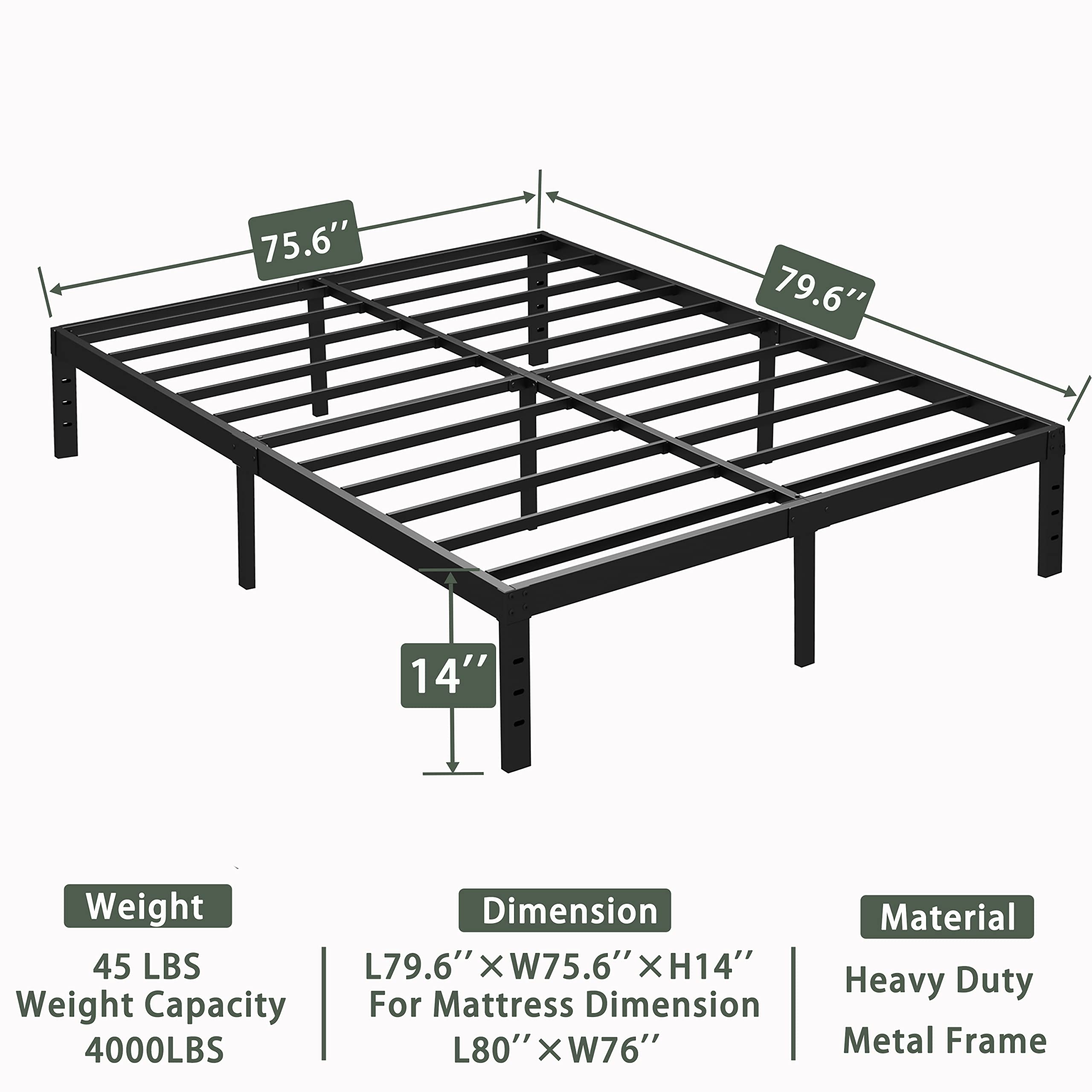 14 Inch King Size Metal Platform Bed Frame - Heavy Duty, No Box Spring Needed, Easy Assembly, Noise Free - Perfect for Master Bedrooms, Guest Rooms & Modern Home Decor