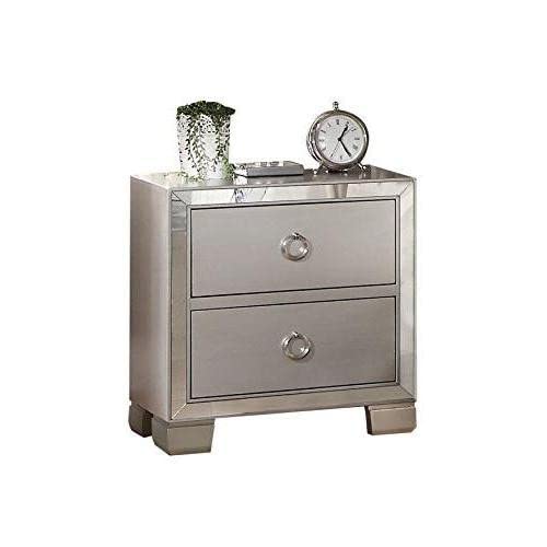 Modern Nightstand with Drawer - Platinum Finish Bedside Table for Bedroom, Living Room & Office - Stylish and Functional Storage Solution