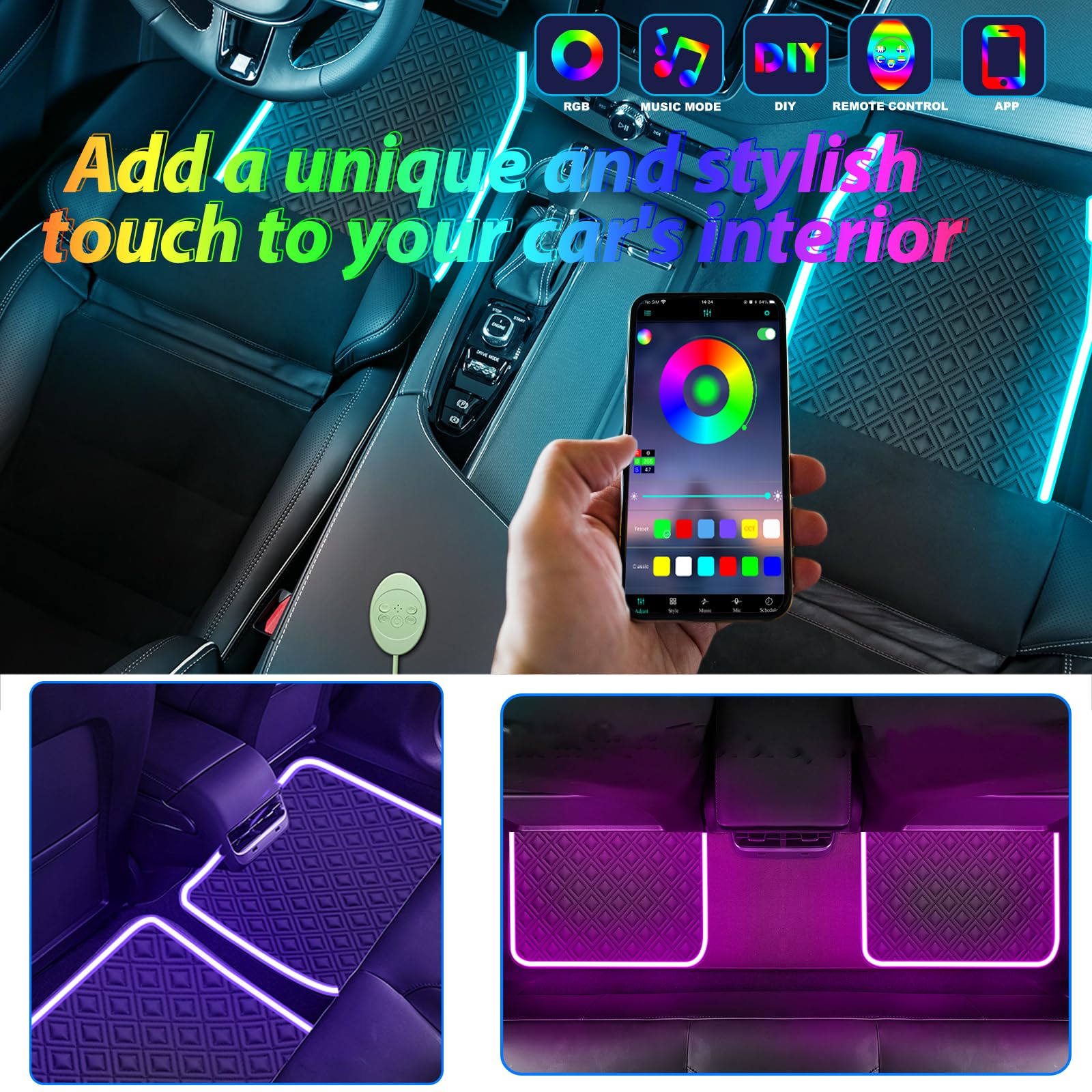 LED Car Floor Mats - Universal Fit, Waterproof & Anti-Slip for SUV/Sedan - Interior Neon Decor