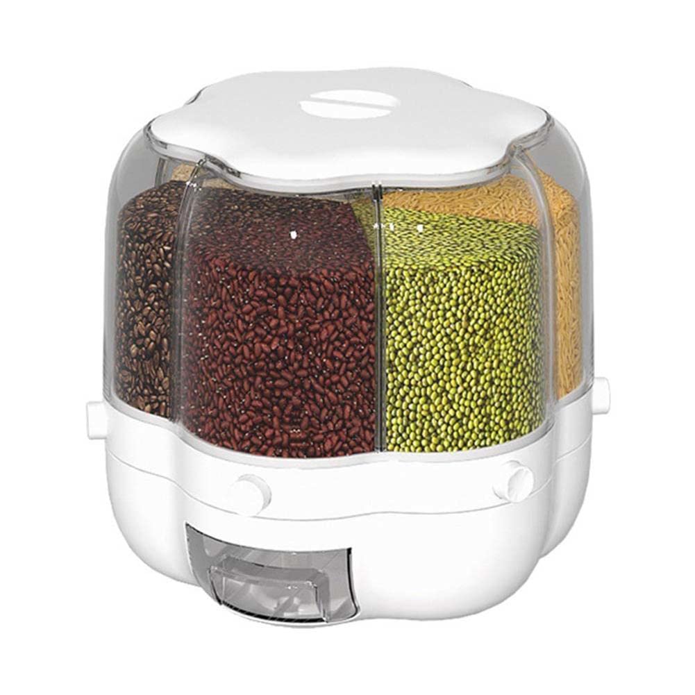6-Grid Rotating Rice Dispenser - Airtight Dry Food Storage Container for Rice, Cereal & Grains - Perfect for Kitchen Pantry Organization & Bulk Food Storage