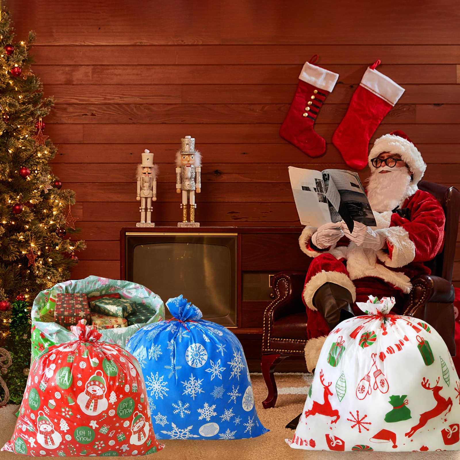 ZMCINER 6-Piece Large Christmas Gift Bags Set - 35.8” X 35.8” Jumbo Holiday Present Wrapping Bags for Xmas Gifts, Stocking Stuffers & Party Favors - Perfect for Christmas Parties, Family Gatherings & Corporate Gift Exchanges